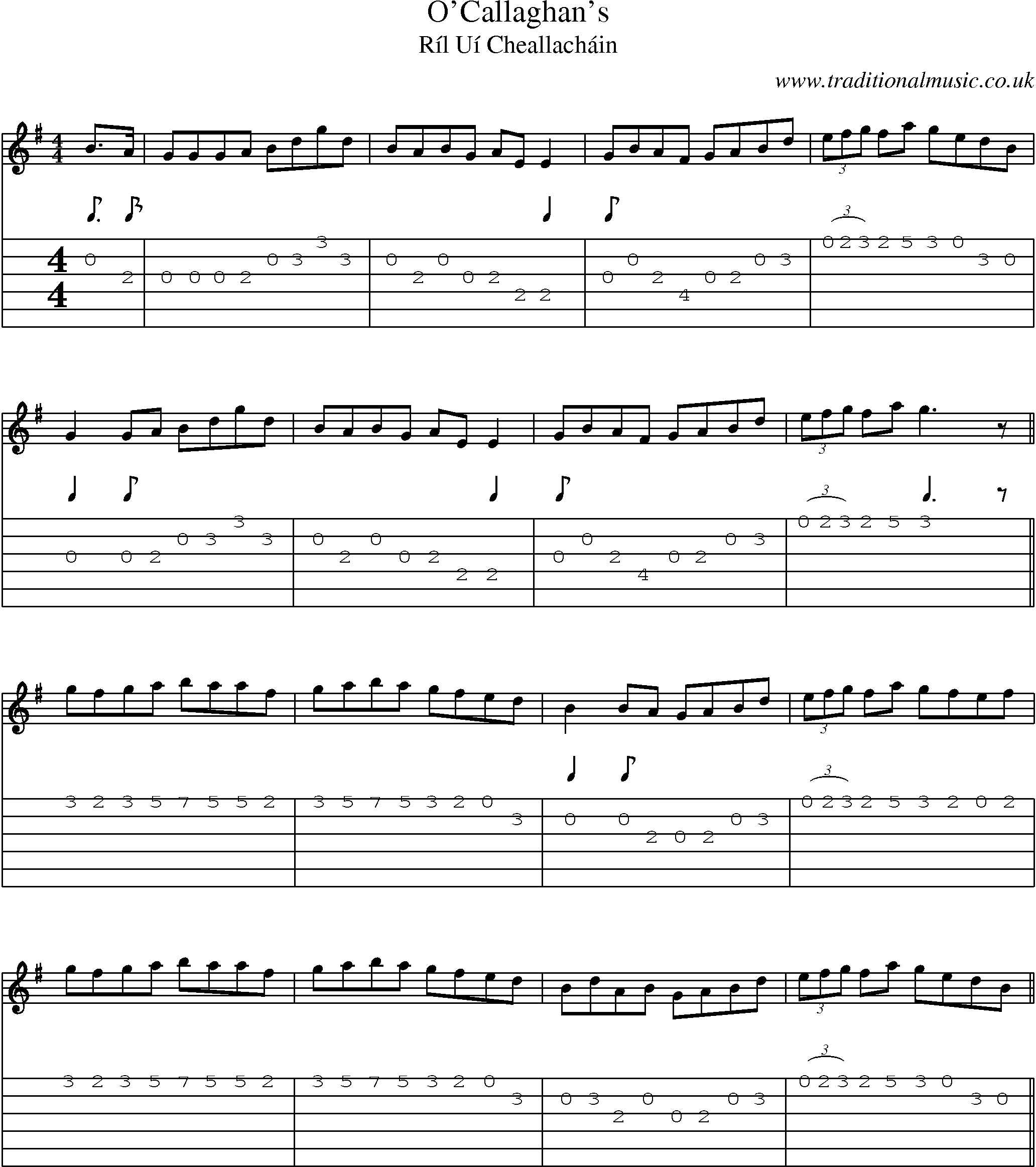 Music Score and Guitar Tabs for Ocallaghans