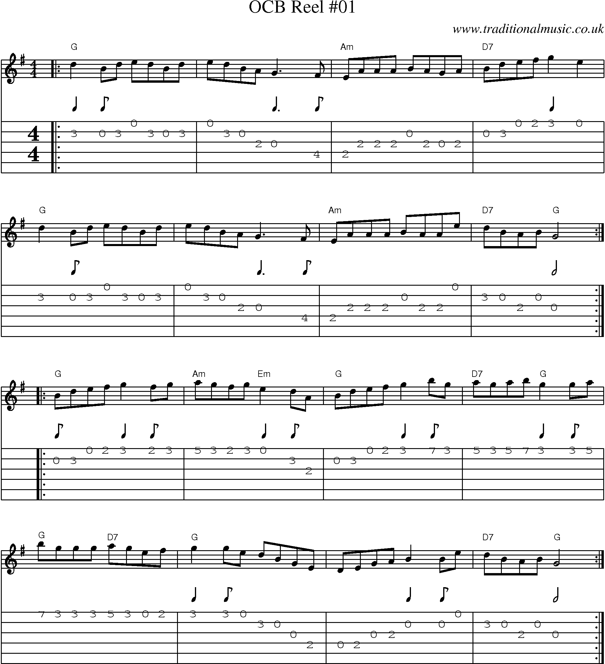 Music Score and Guitar Tabs for Ocb Reel 01