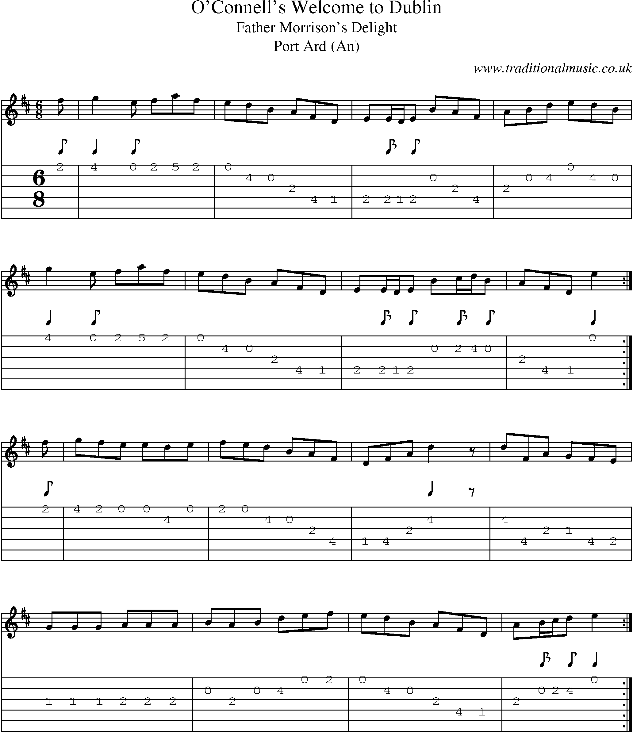 Music Score and Guitar Tabs for Oconnells Welcome To Dublin