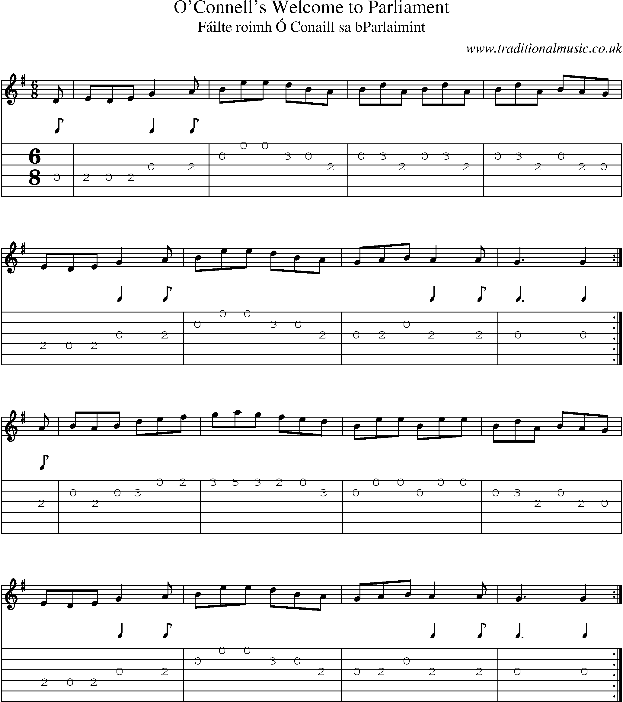 Music Score and Guitar Tabs for Oconnells Welcome To Parliament