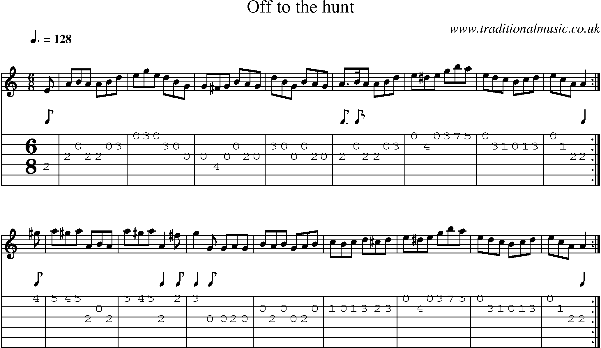 Music Score and Guitar Tabs for Off To The Hunt