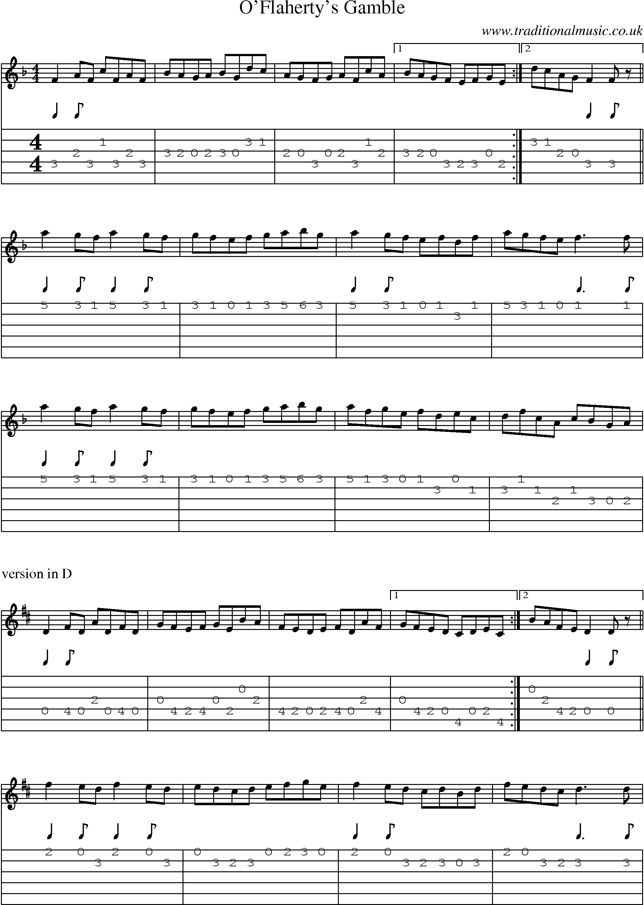 Music Score and Guitar Tabs for Oflahertys Gamble