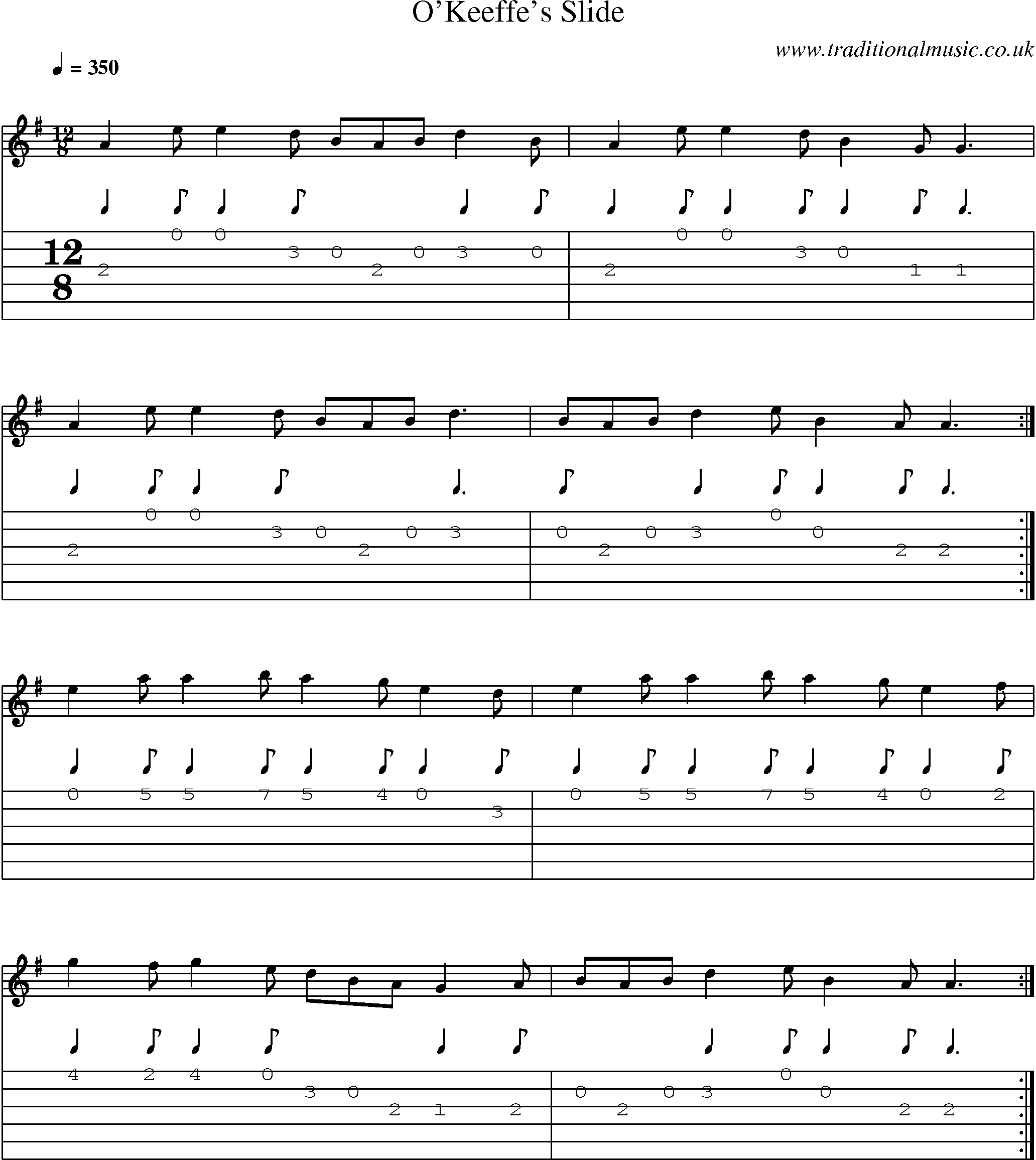 Music Score and Guitar Tabs for Okeeffes Slide