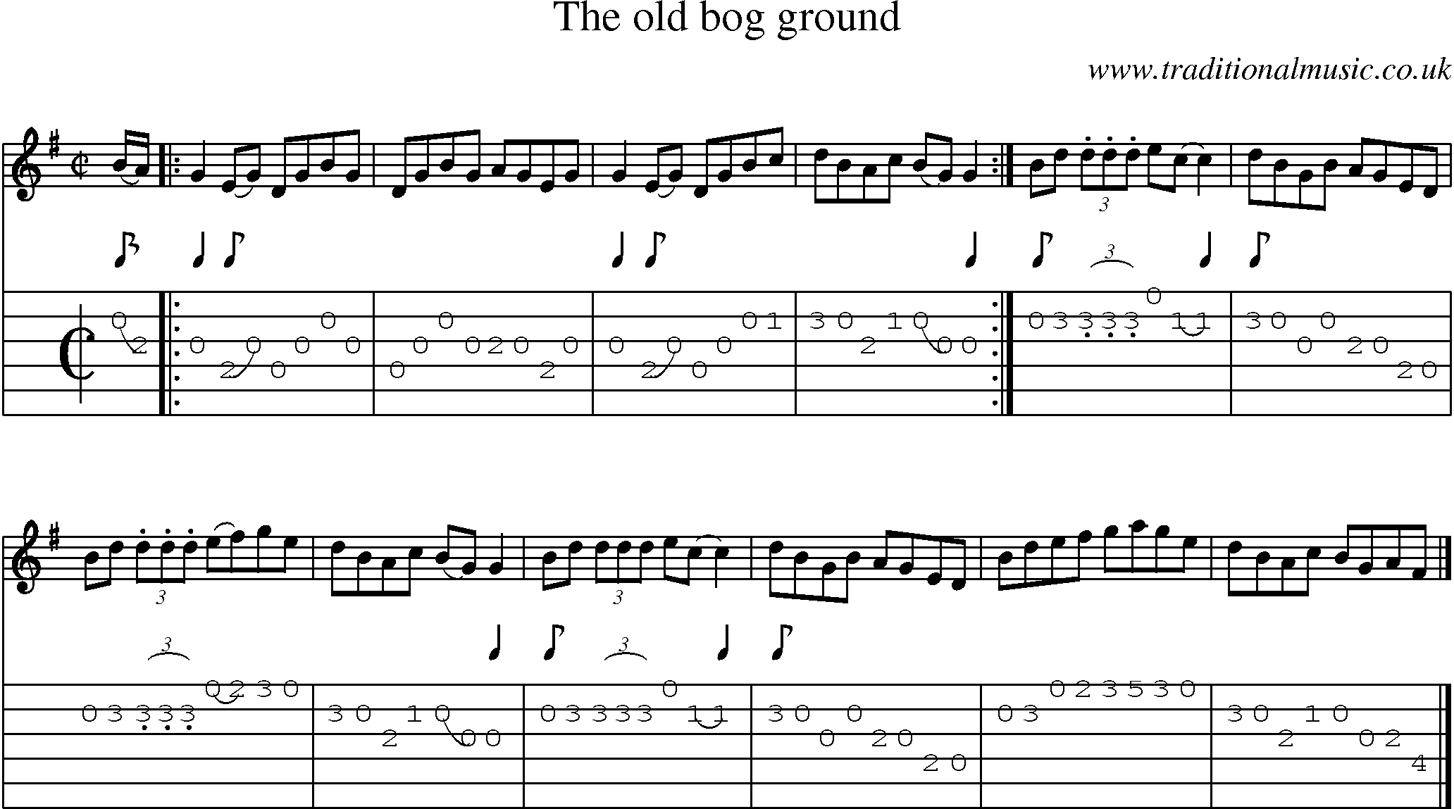 Music Score and Guitar Tabs for Old Bog Ground