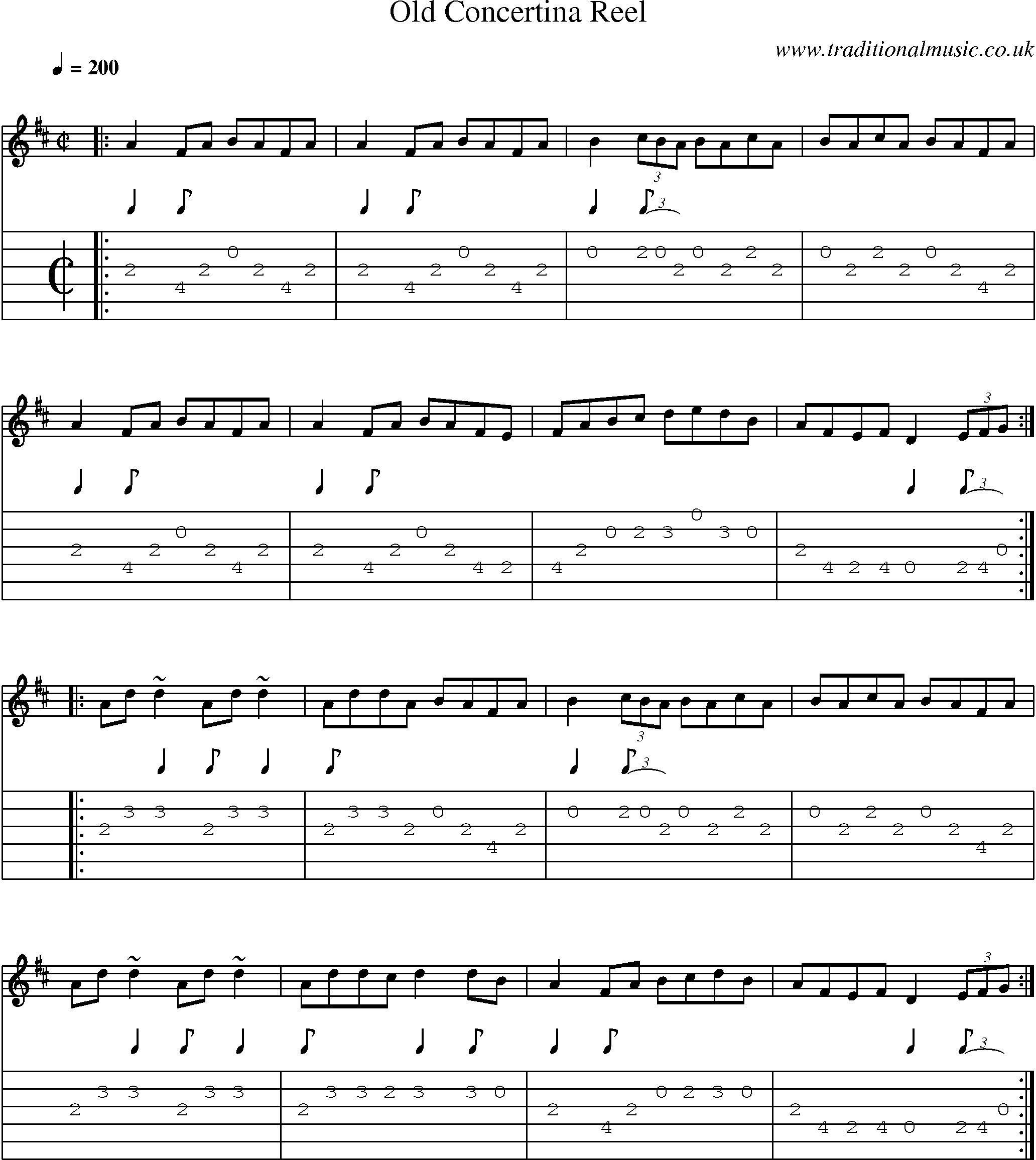 Music Score and Guitar Tabs for Old Concertina Reel