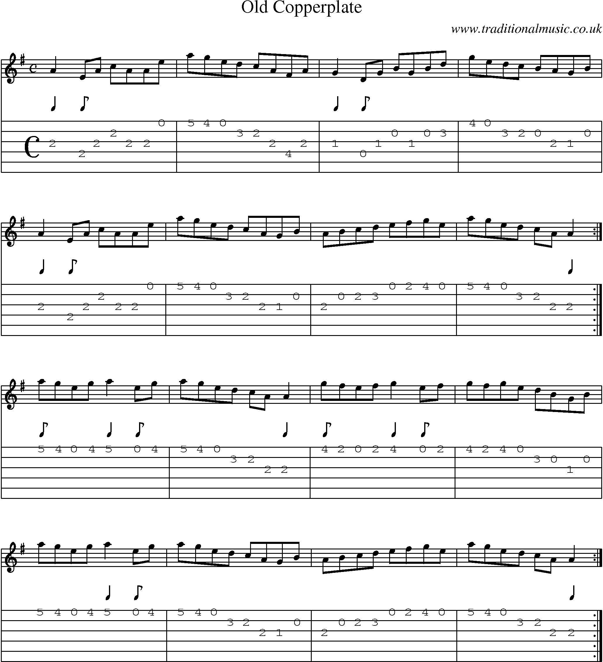 Music Score and Guitar Tabs for Old Copperplate