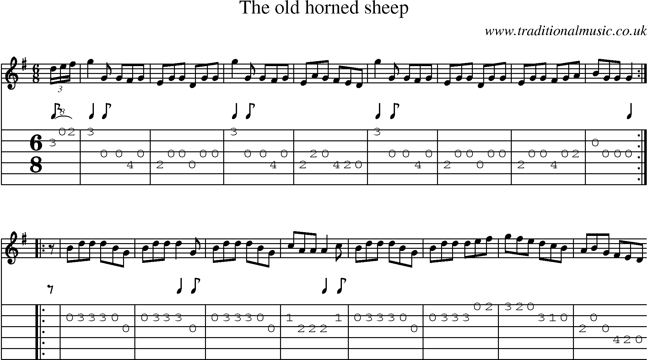 Music Score and Guitar Tabs for Old Horned Sheep