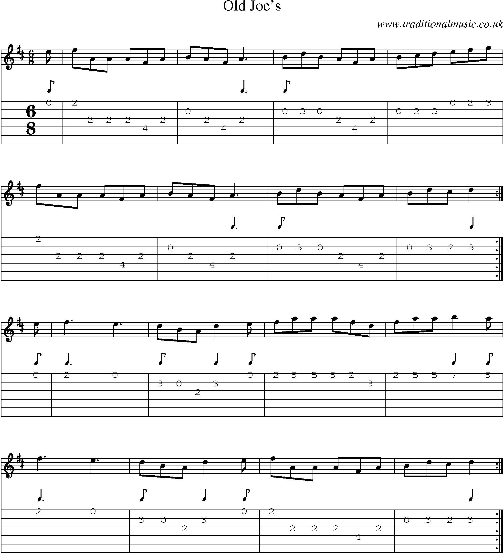 Music Score and Guitar Tabs for Old Joes