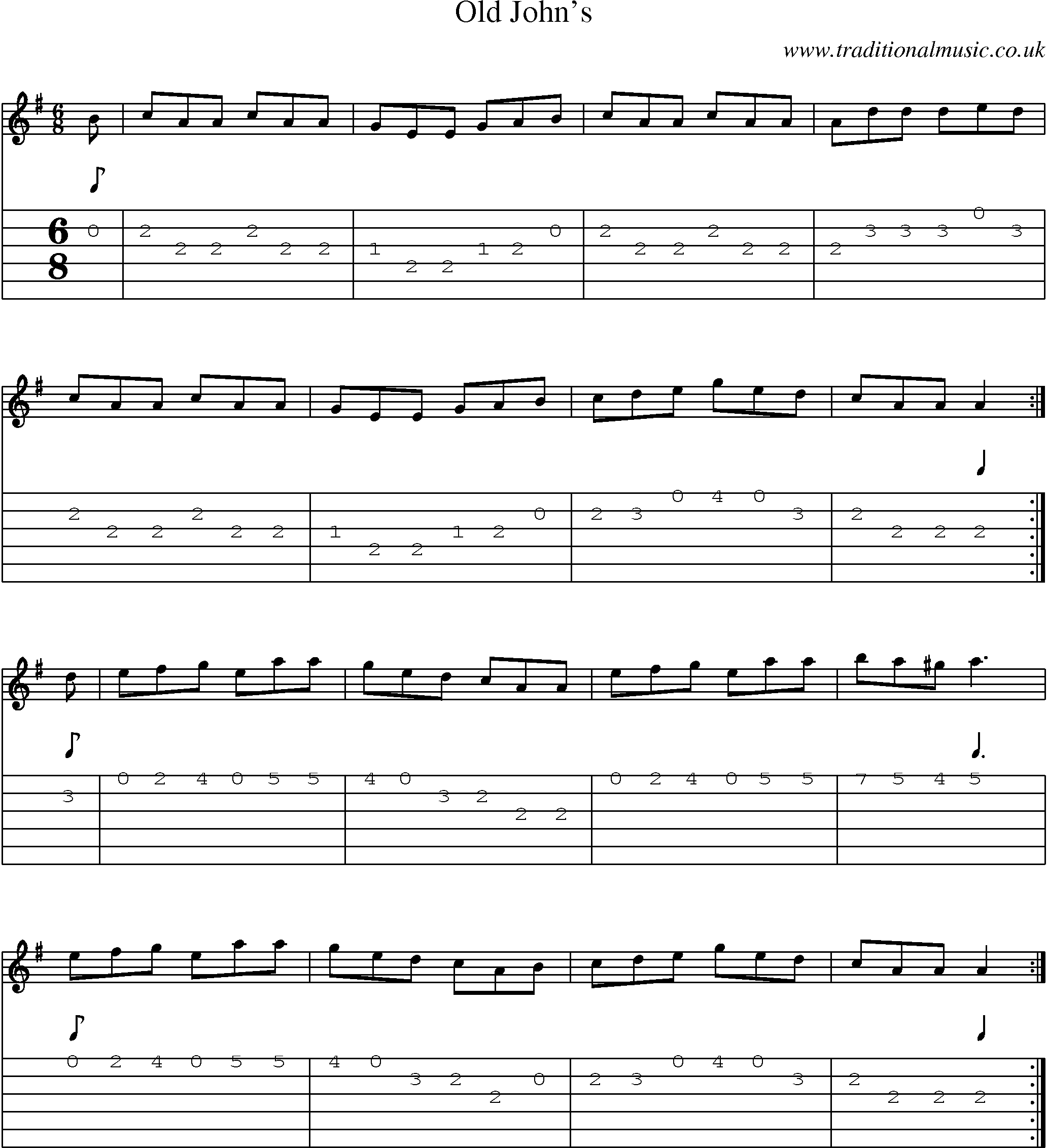 Music Score and Guitar Tabs for Old Johns