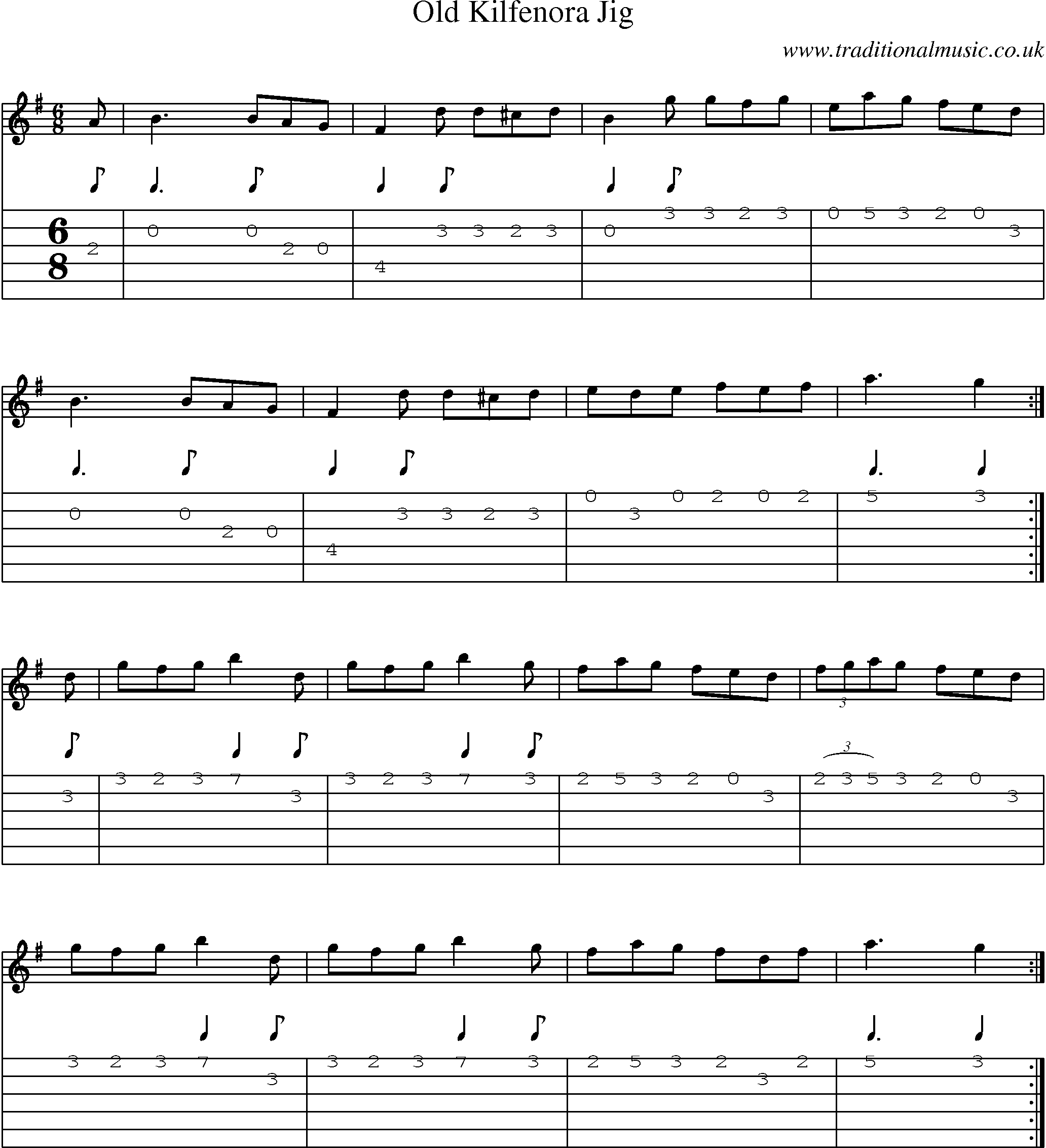 Music Score and Guitar Tabs for Old Kilfenora Jig