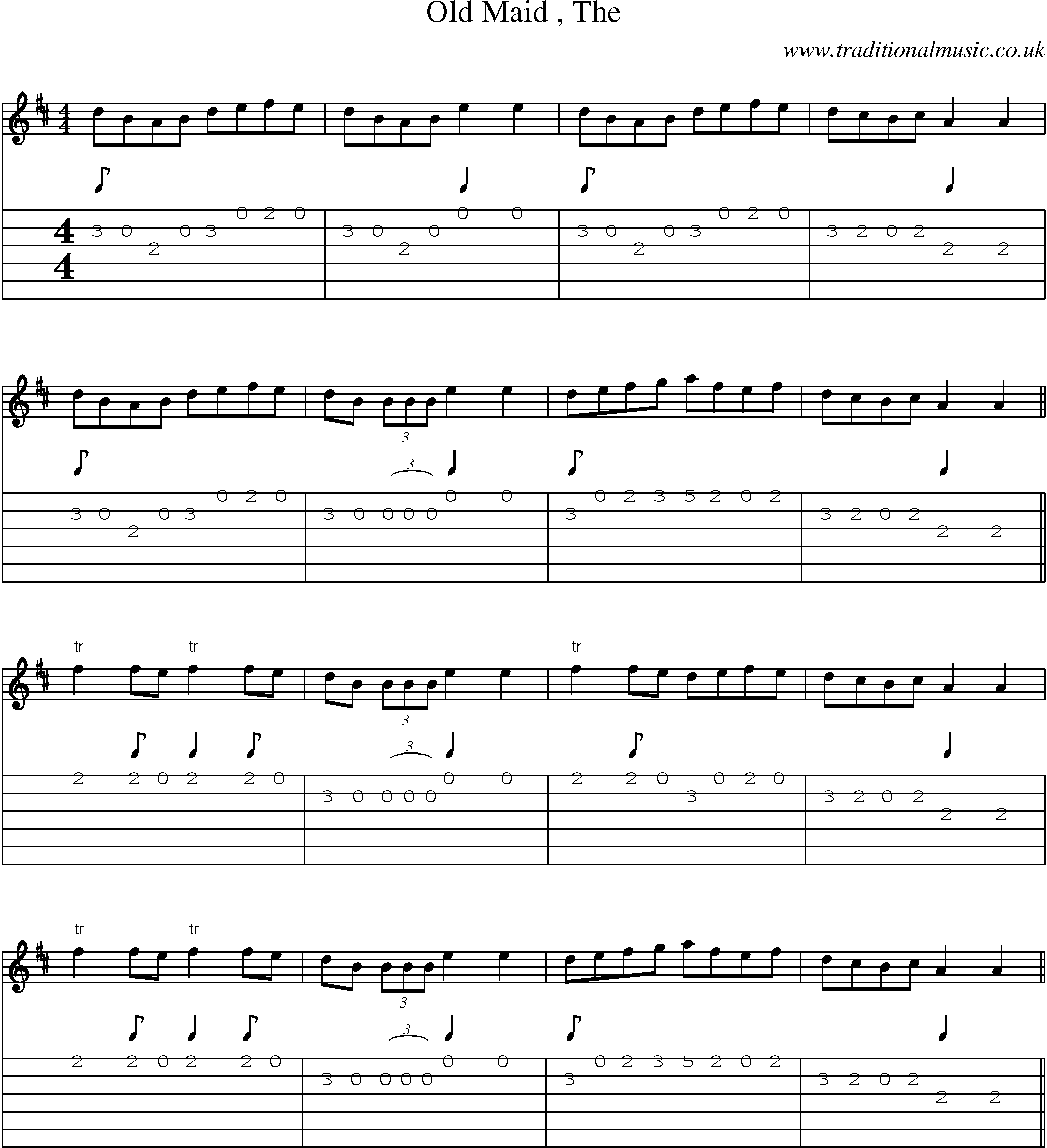 Music Score and Guitar Tabs for Old Maid