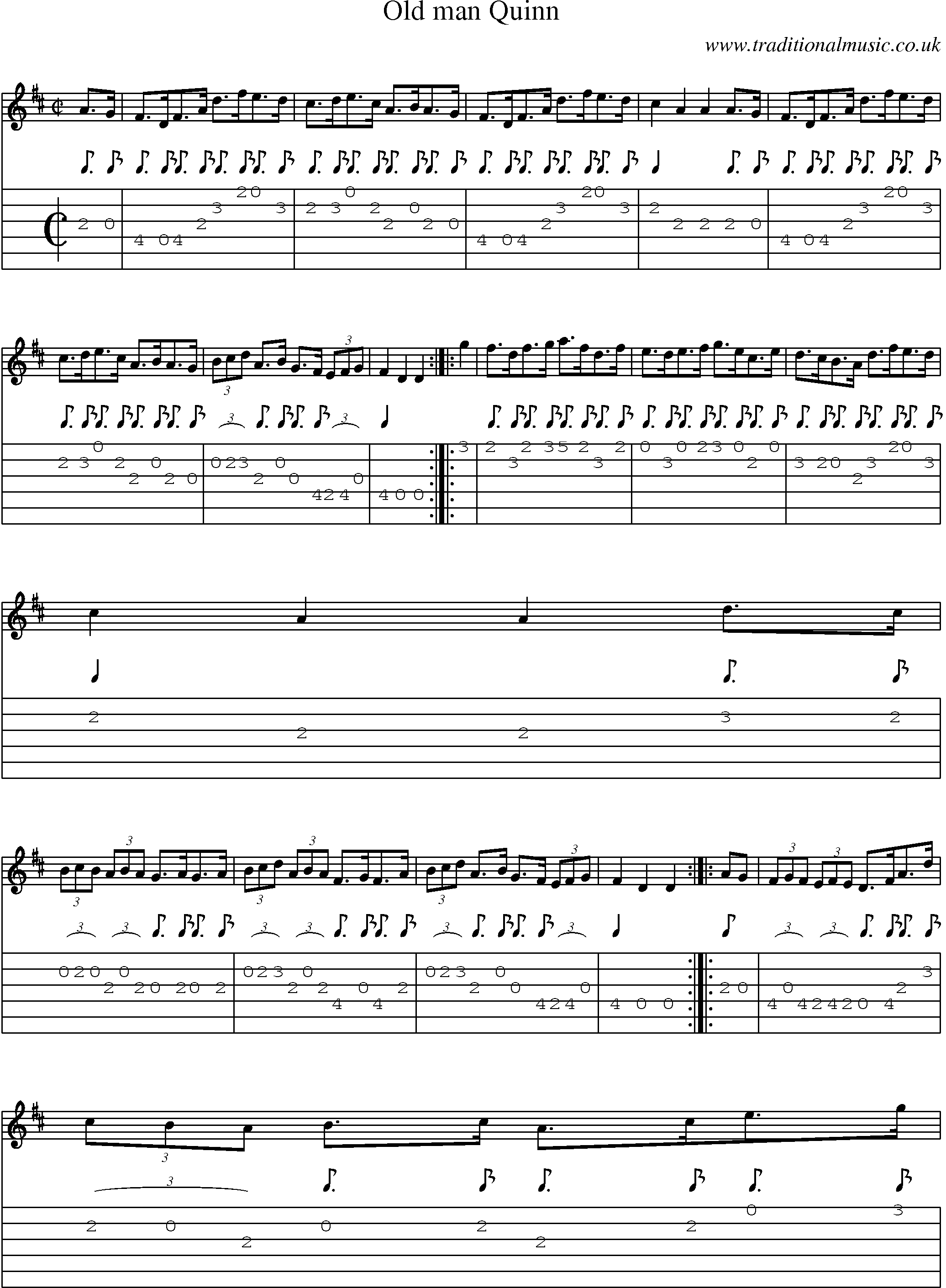 Music Score and Guitar Tabs for Old Man Quinn