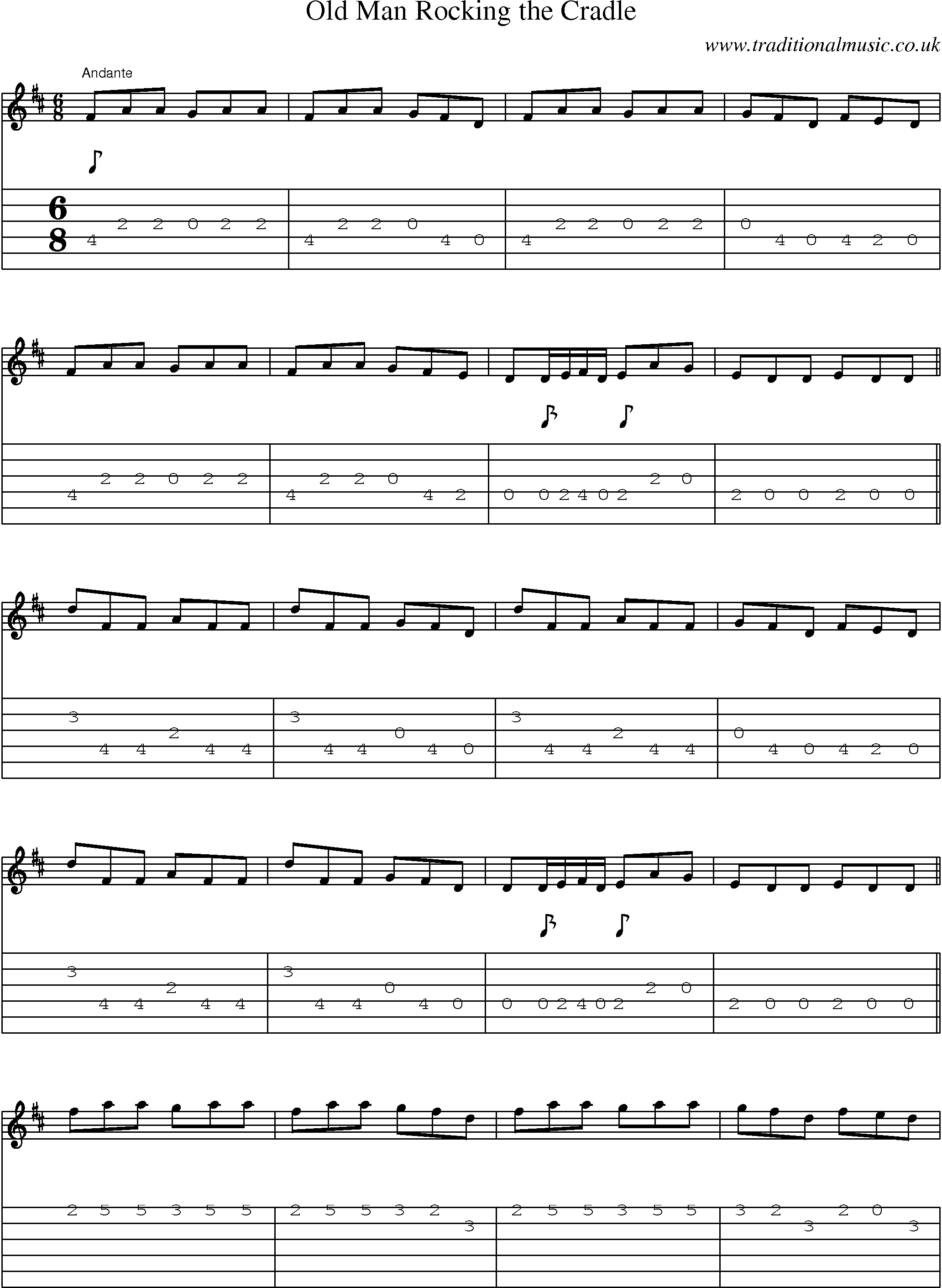 Music Score and Guitar Tabs for Old Man Rocking Cradle
