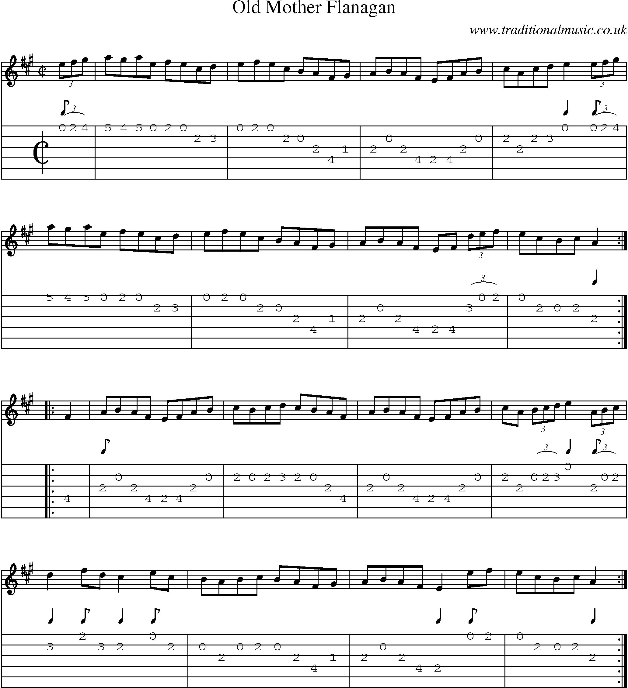 Music Score and Guitar Tabs for Old Mother Flanagan