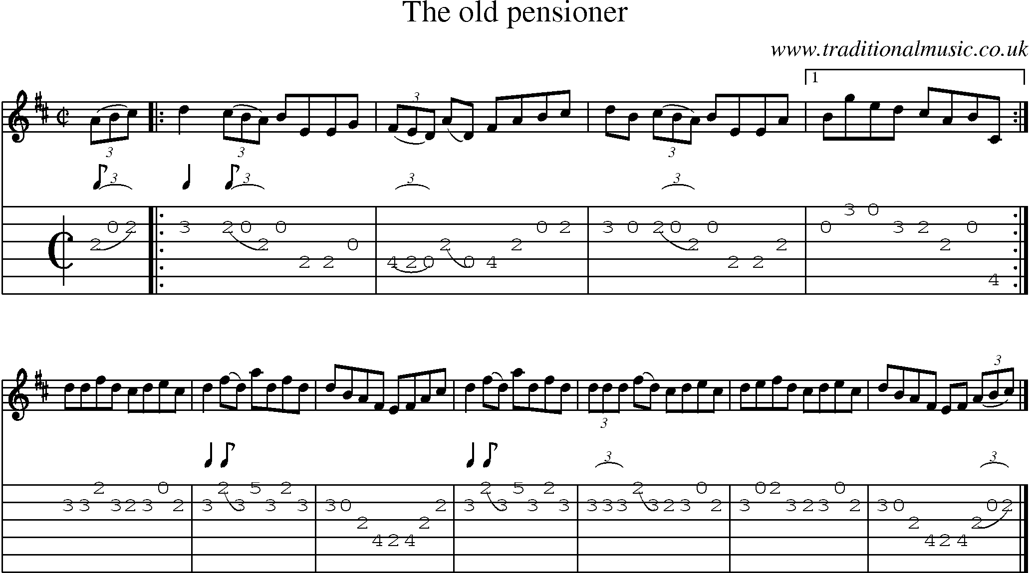 Music Score and Guitar Tabs for Old Pensioner
