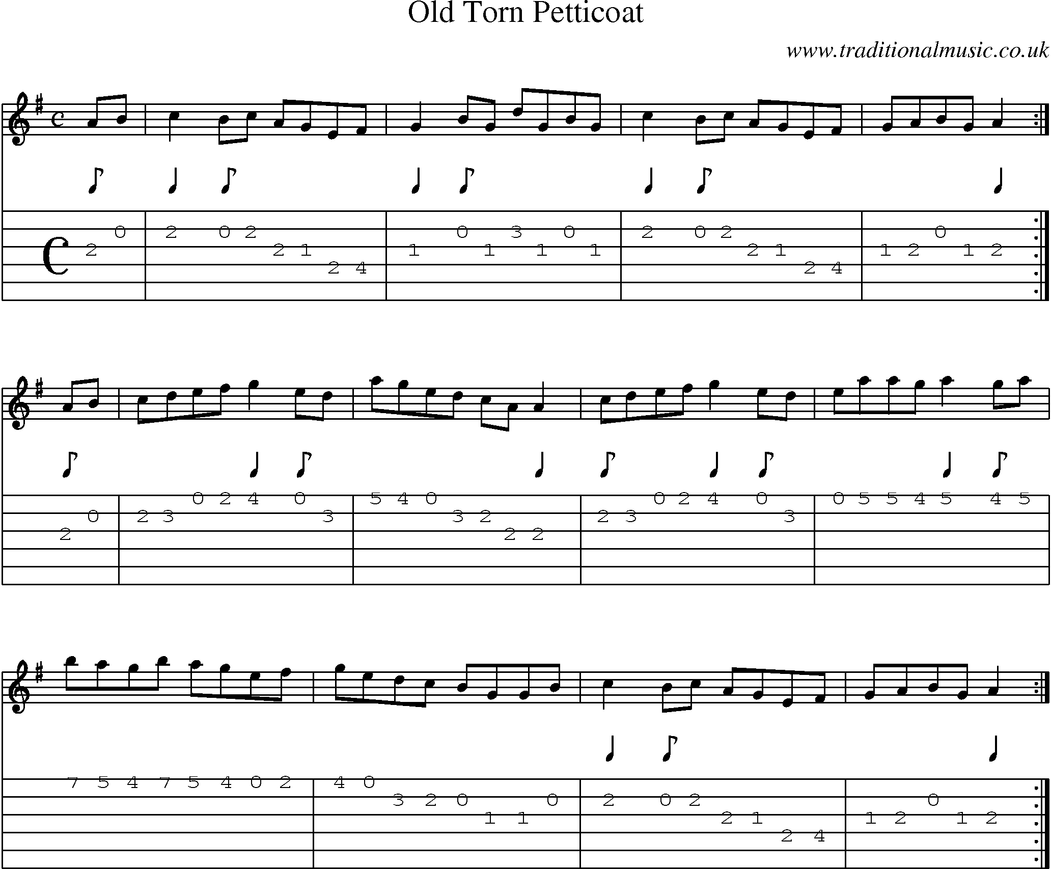 Music Score and Guitar Tabs for Old Torn Petticoat