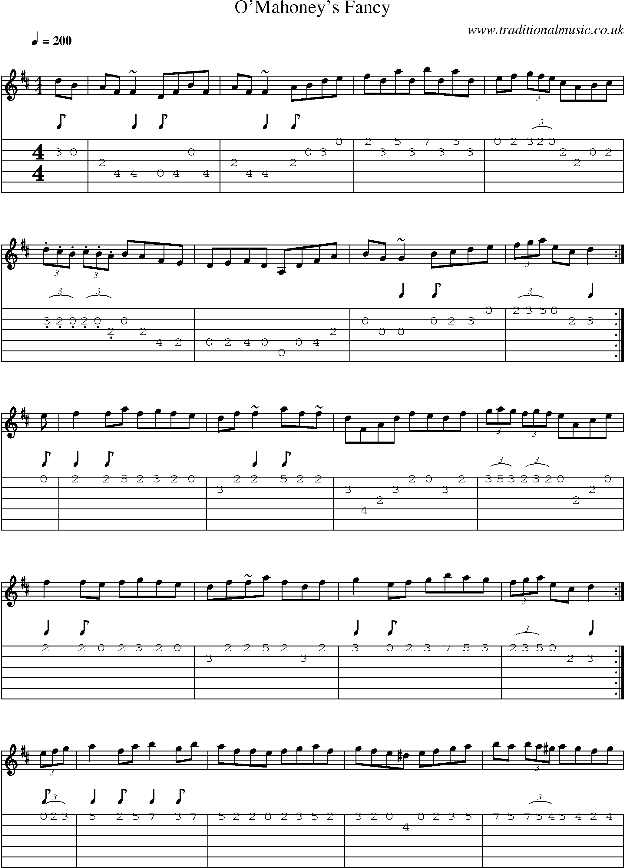Music Score and Guitar Tabs for Omahoneys Fancy