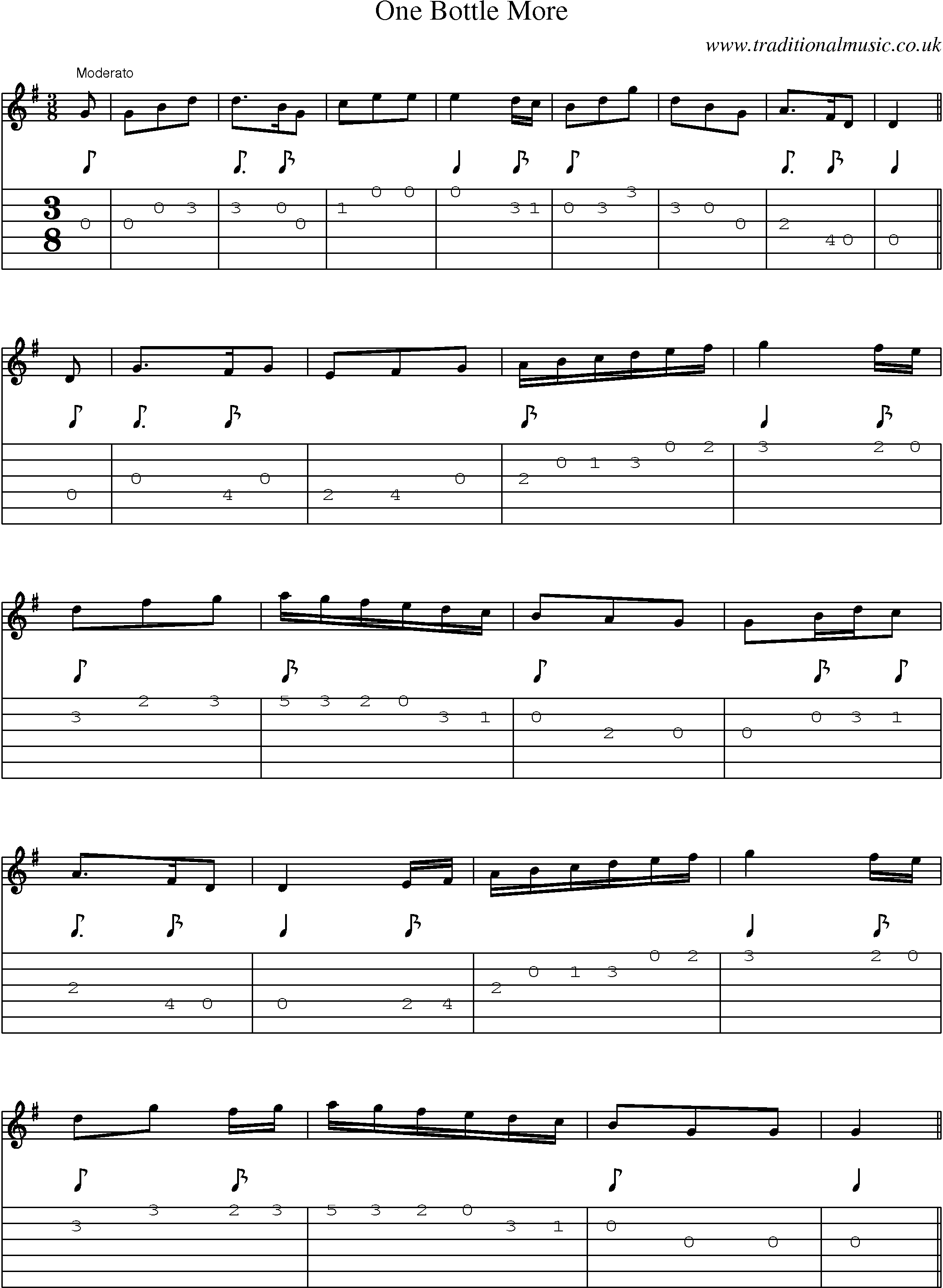 Music Score and Guitar Tabs for One Bottle More
