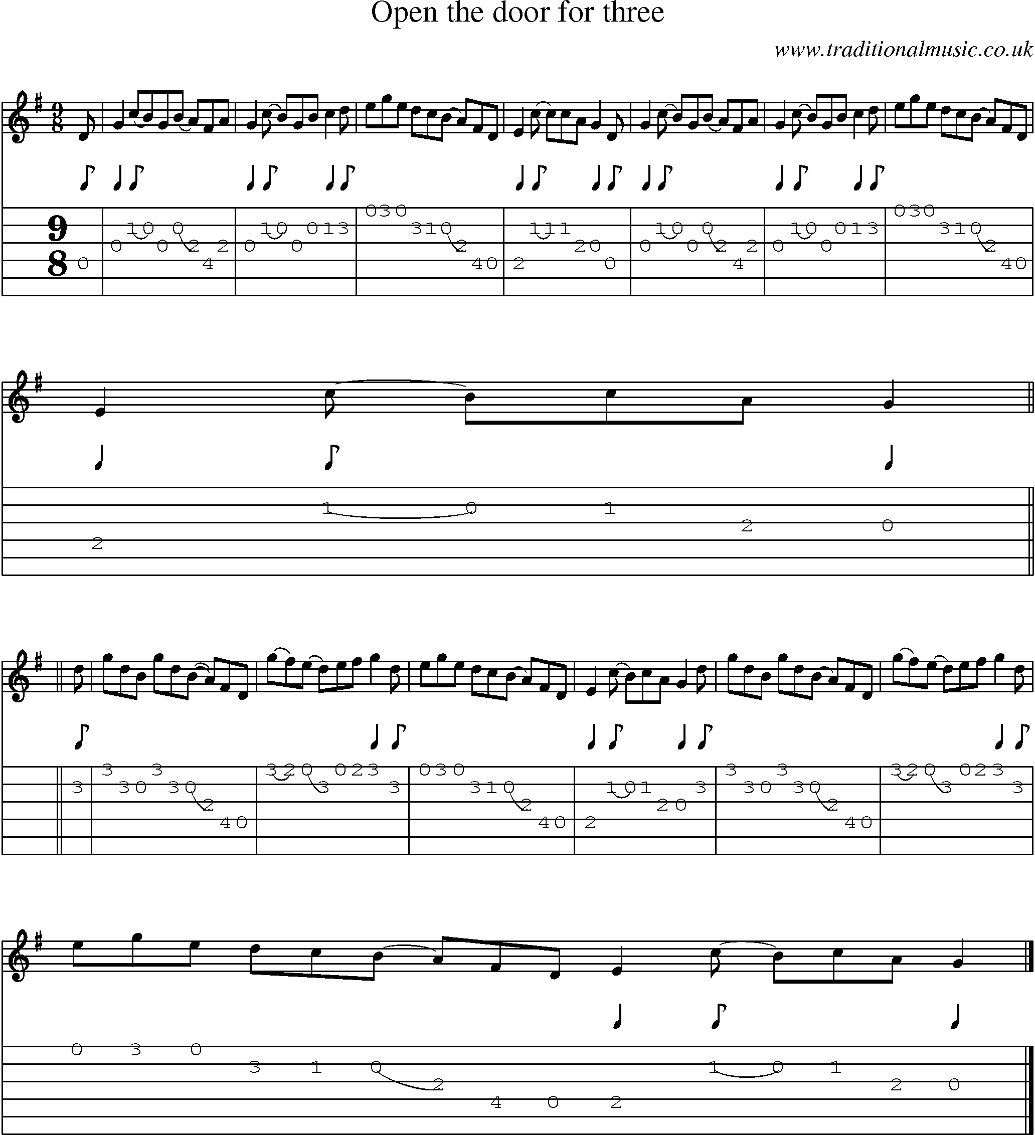 Music Score and Guitar Tabs for Open The Door For Three