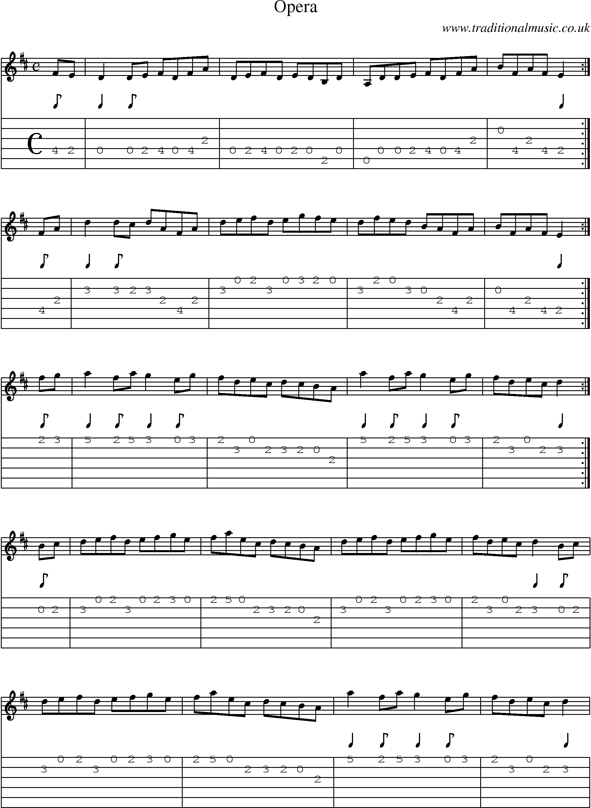 Music Score and Guitar Tabs for Opera