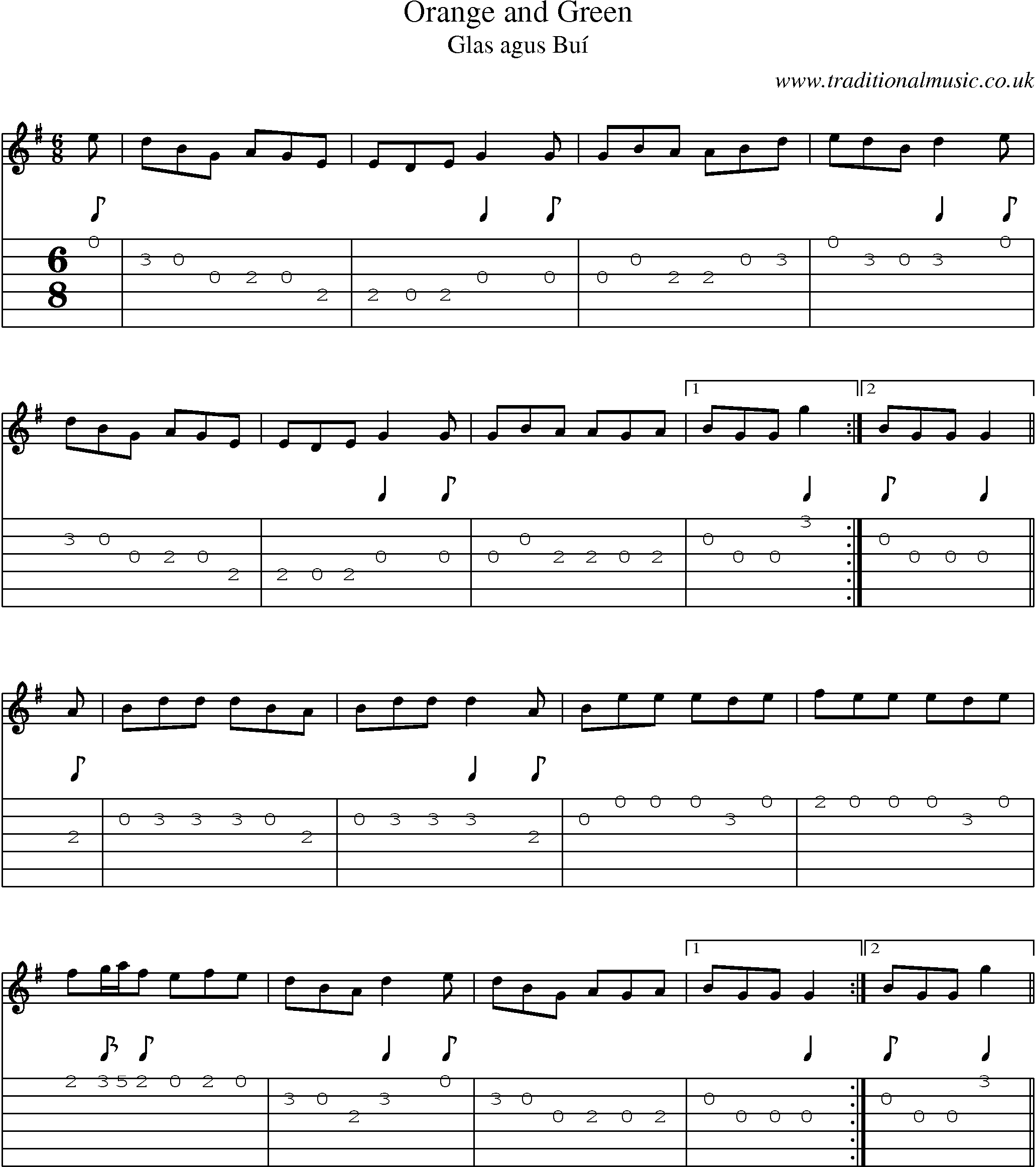 Music Score and Guitar Tabs for Orange And Green