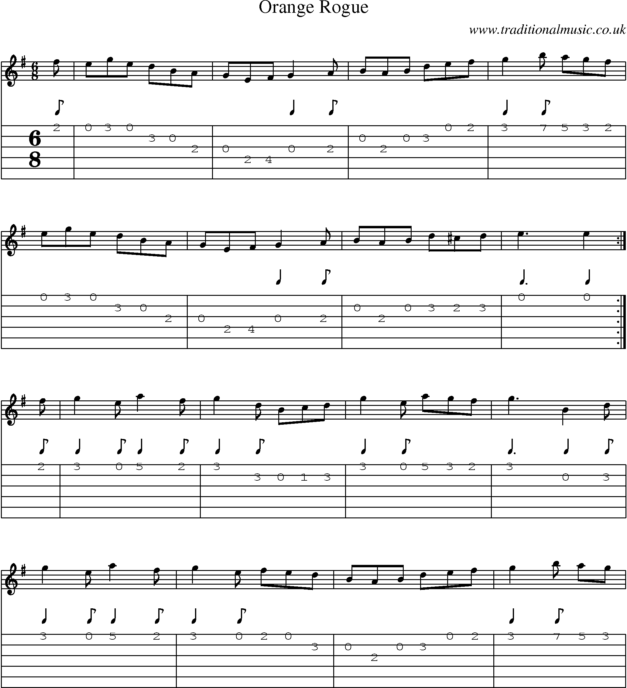 Music Score and Guitar Tabs for Orange Rogue