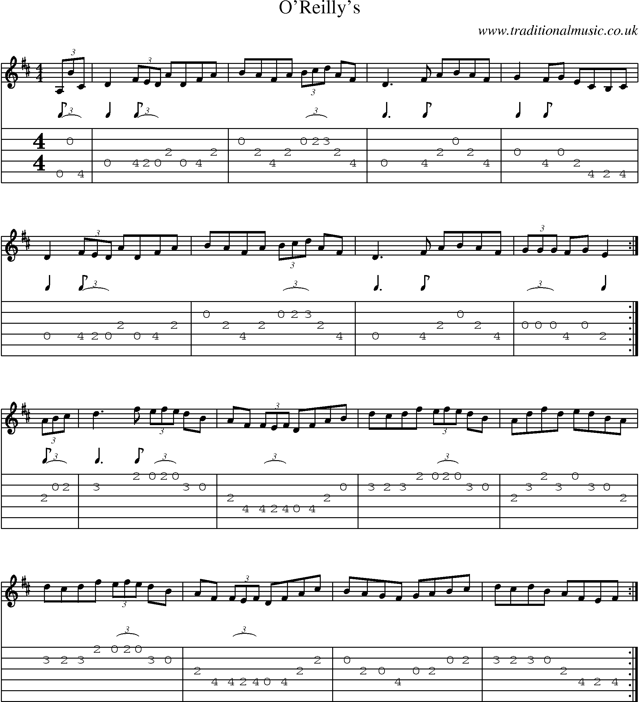 Music Score and Guitar Tabs for Oreillys