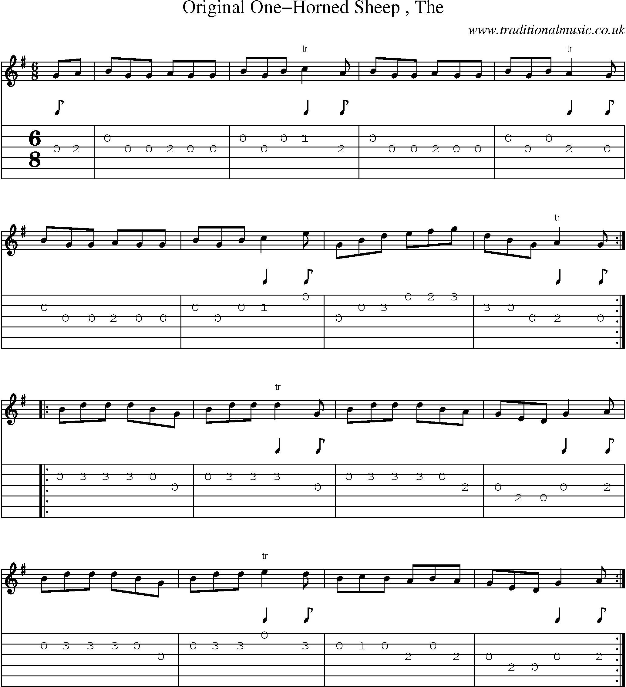 Music Score and Guitar Tabs for Original Onehorned Sheep