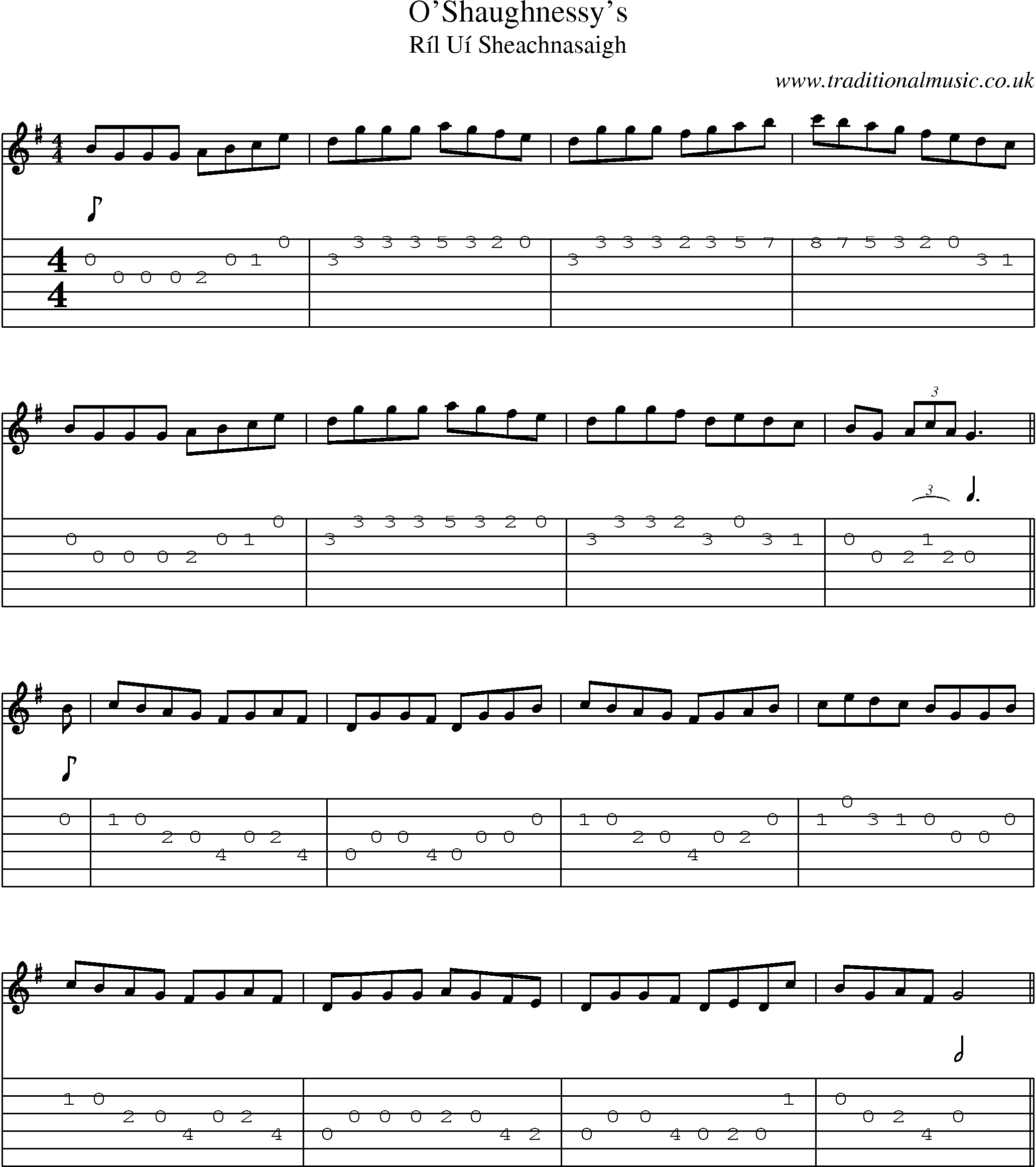 Music Score and Guitar Tabs for Oshaughnessys