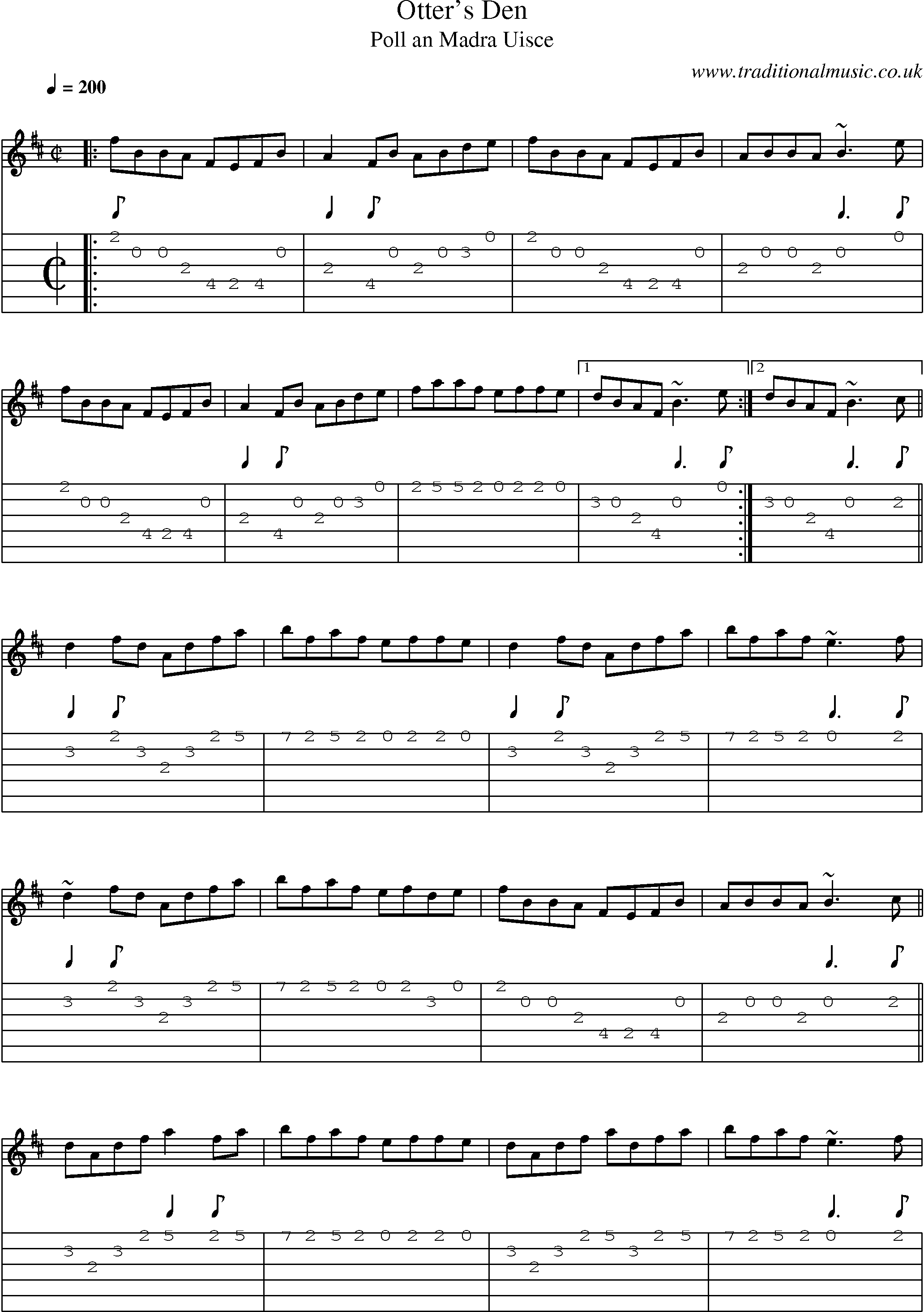 Music Score and Guitar Tabs for Otters Den