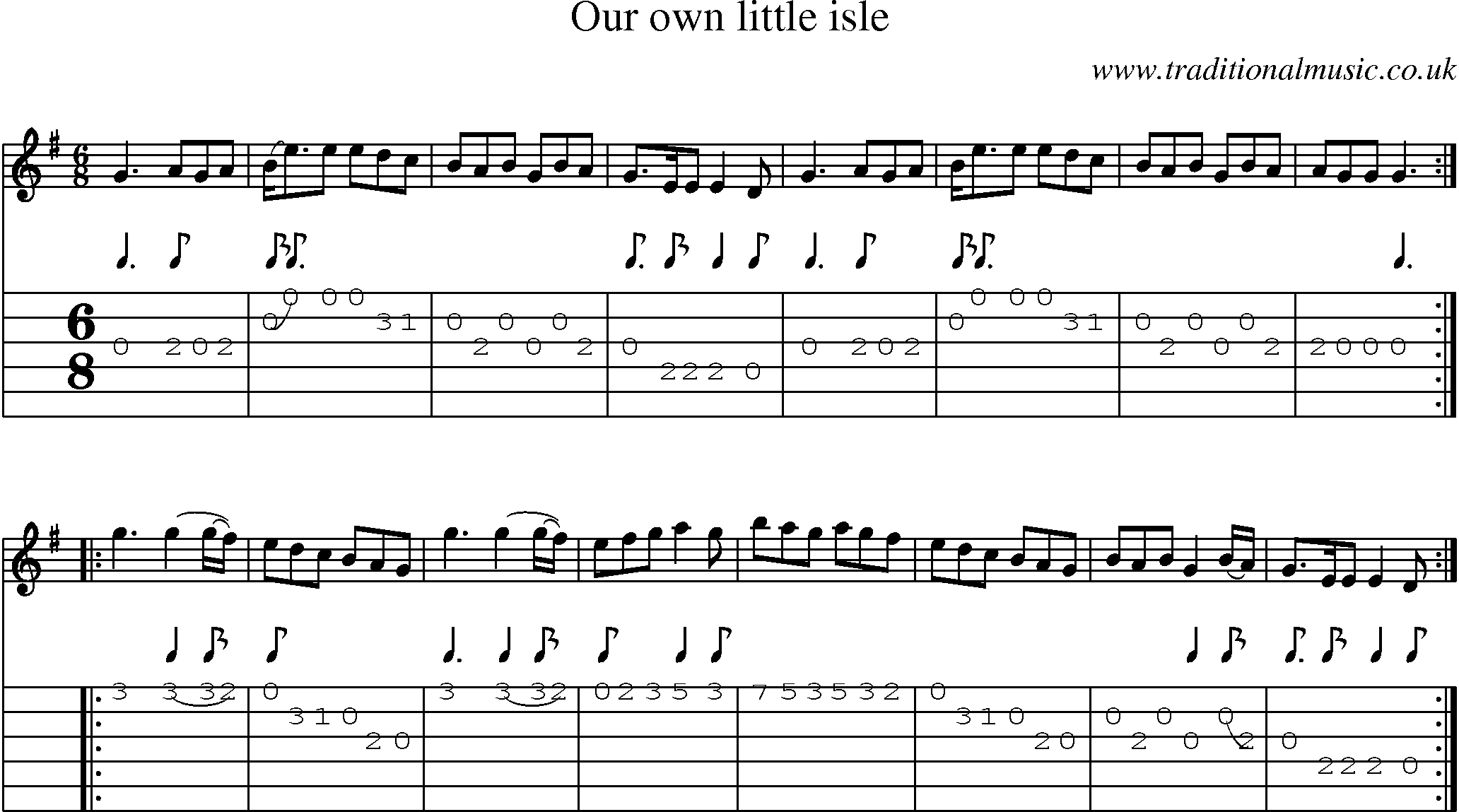 Music Score and Guitar Tabs for Our Own Little Isle