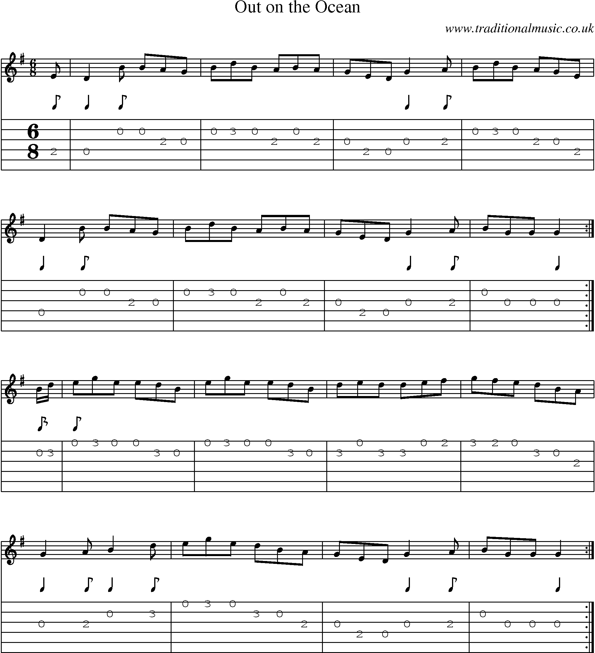 Music Score and Guitar Tabs for Out On Ocean