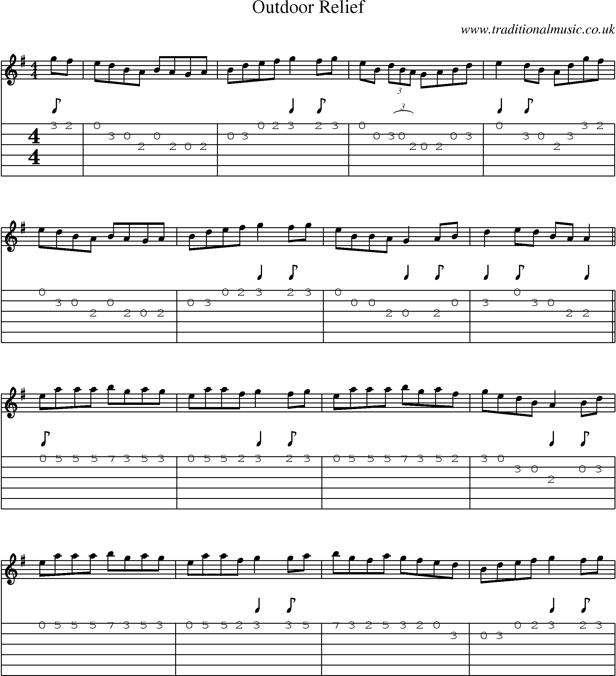 Music Score and Guitar Tabs for Outdoor Relief