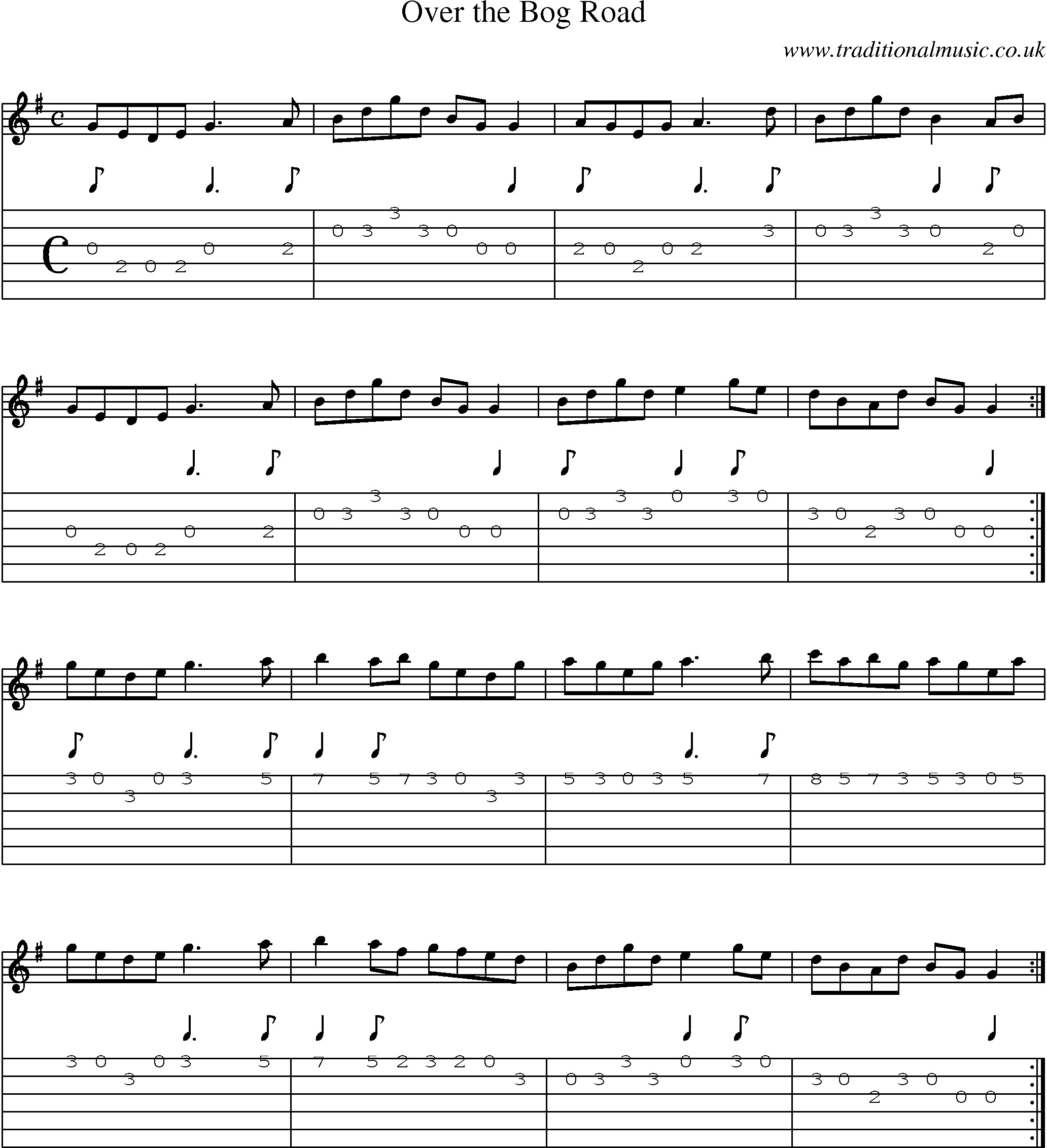 Music Score and Guitar Tabs for Over Bog Road