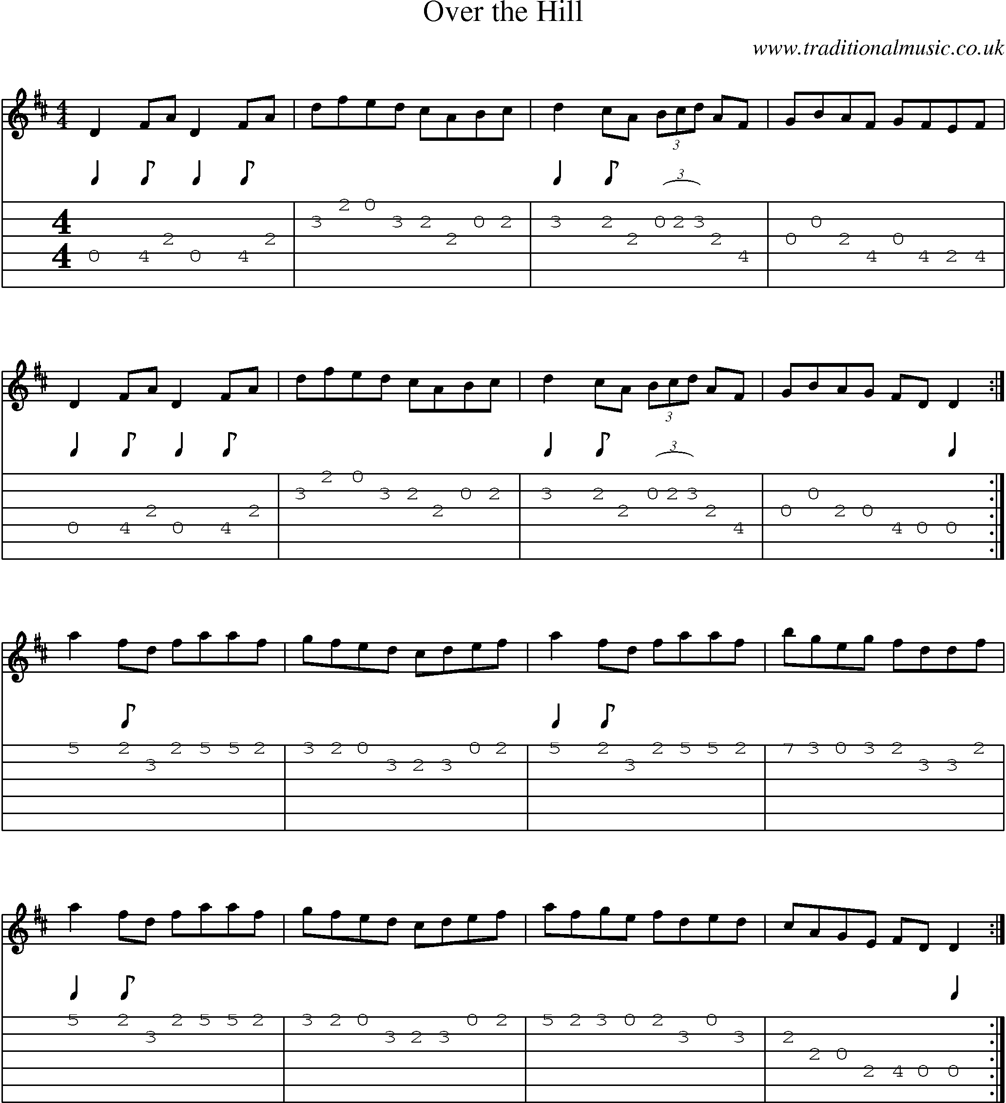 Music Score and Guitar Tabs for Over Hill