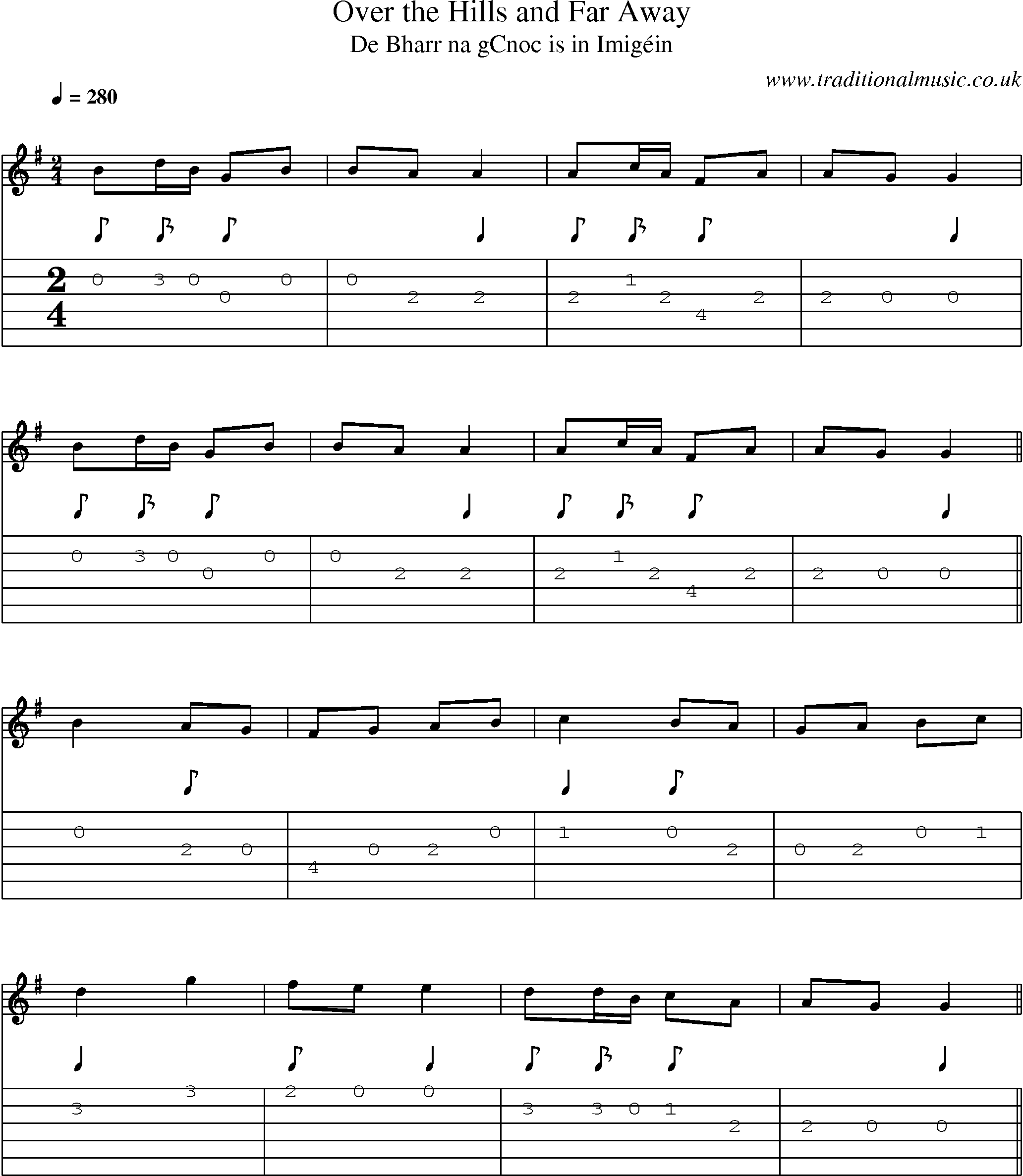 Music Score and Guitar Tabs for Over Hills And Far Away
