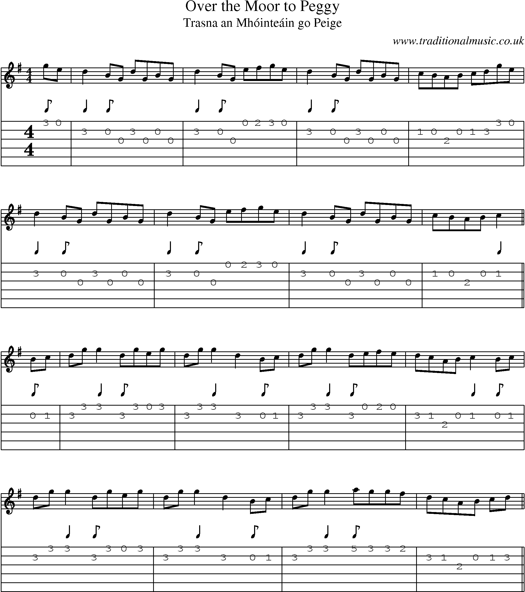 Music Score and Guitar Tabs for Over Moor To Peggy