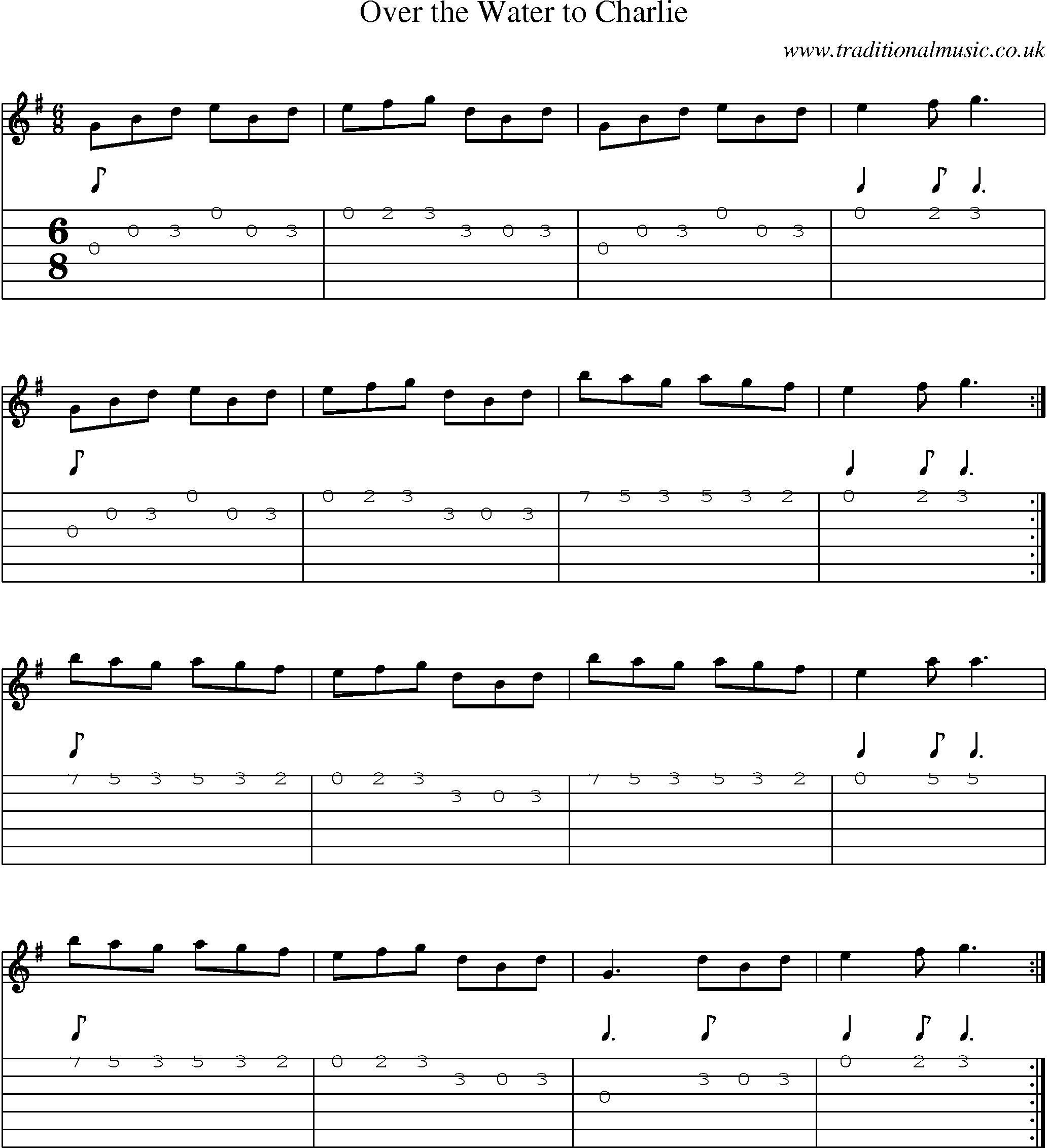 Music Score and Guitar Tabs for Over Water To Charlie