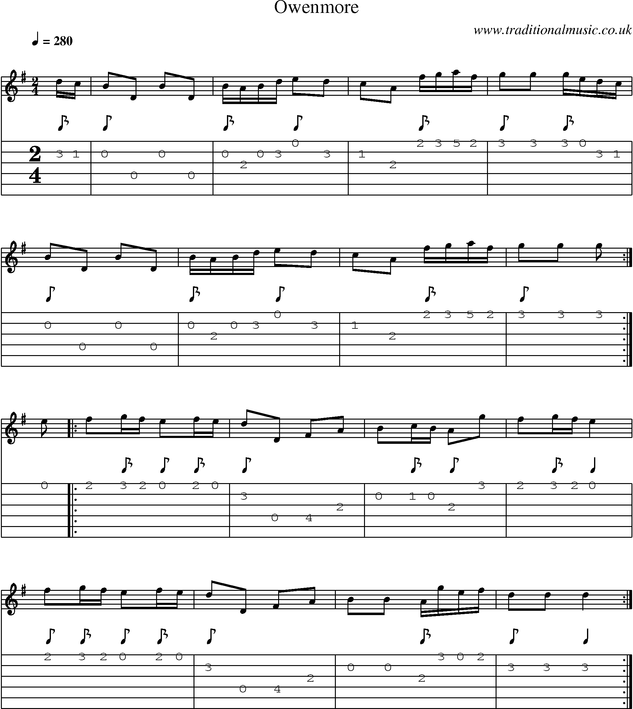 Music Score and Guitar Tabs for Owenmore