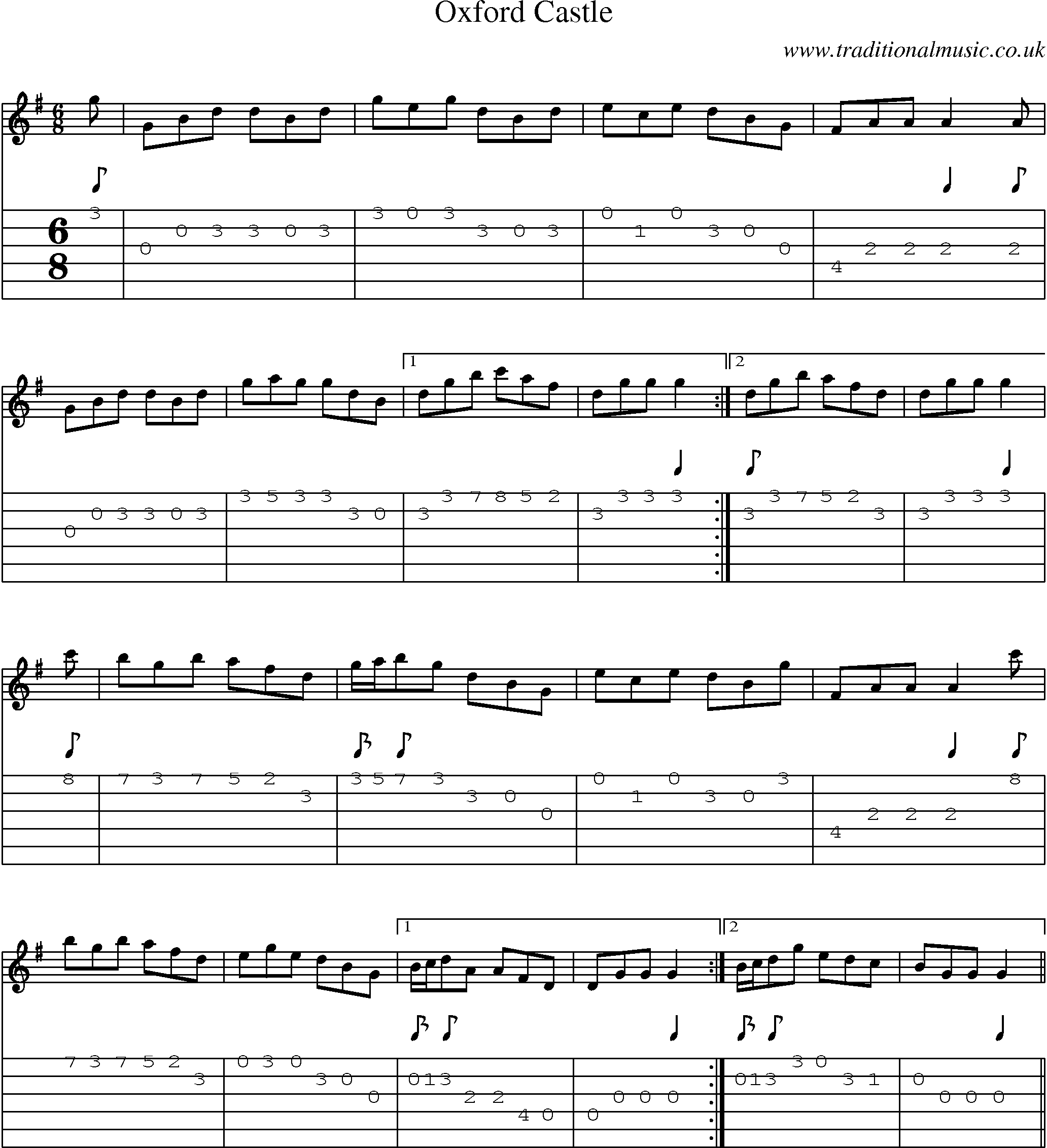 Music Score and Guitar Tabs for Oxford Castle