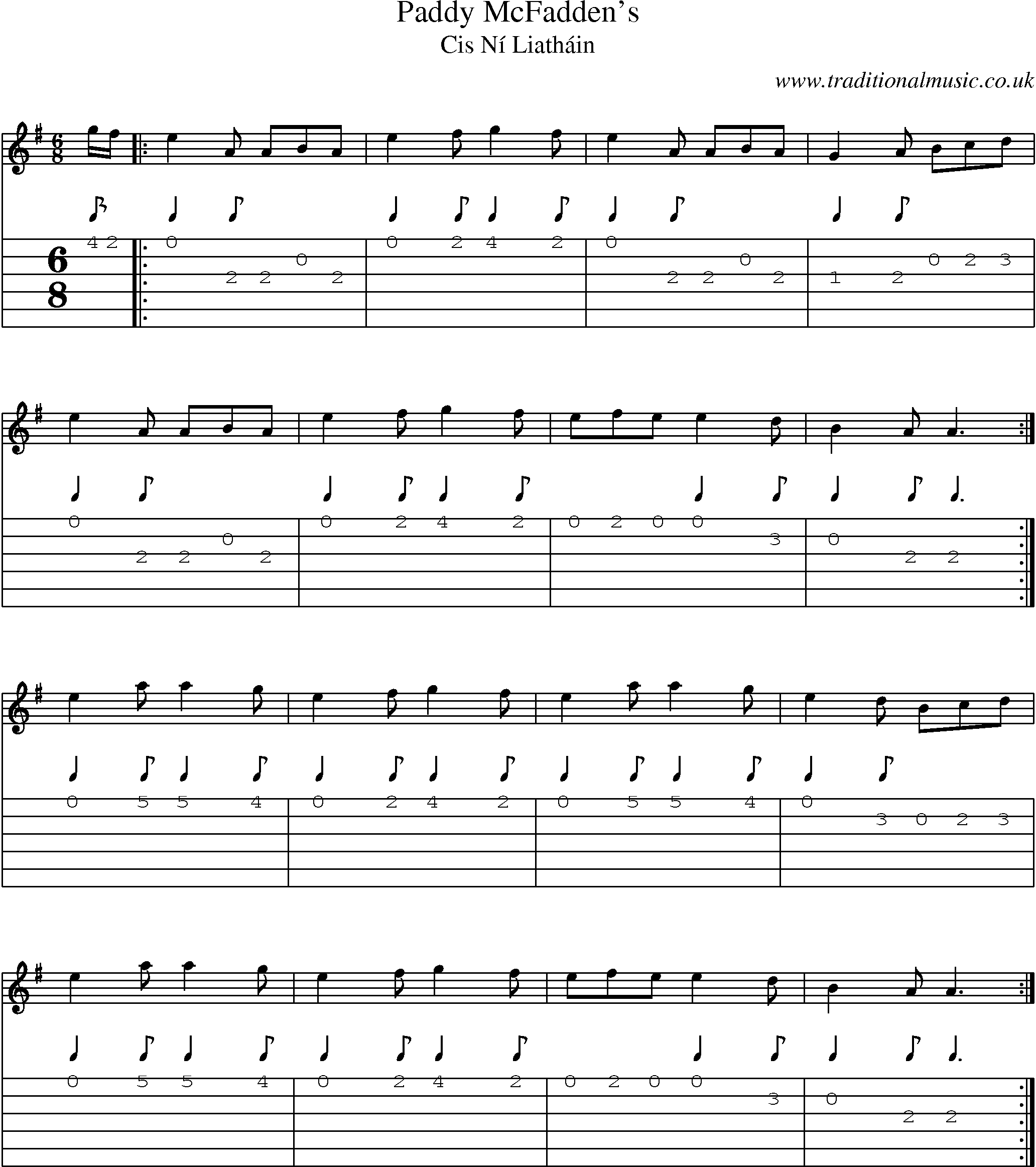 Music Score and Guitar Tabs for Paddy Mcfaddens