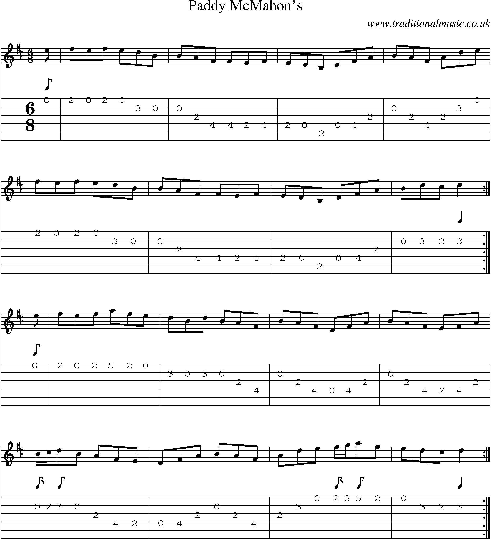 Music Score and Guitar Tabs for Paddy Mcmahons