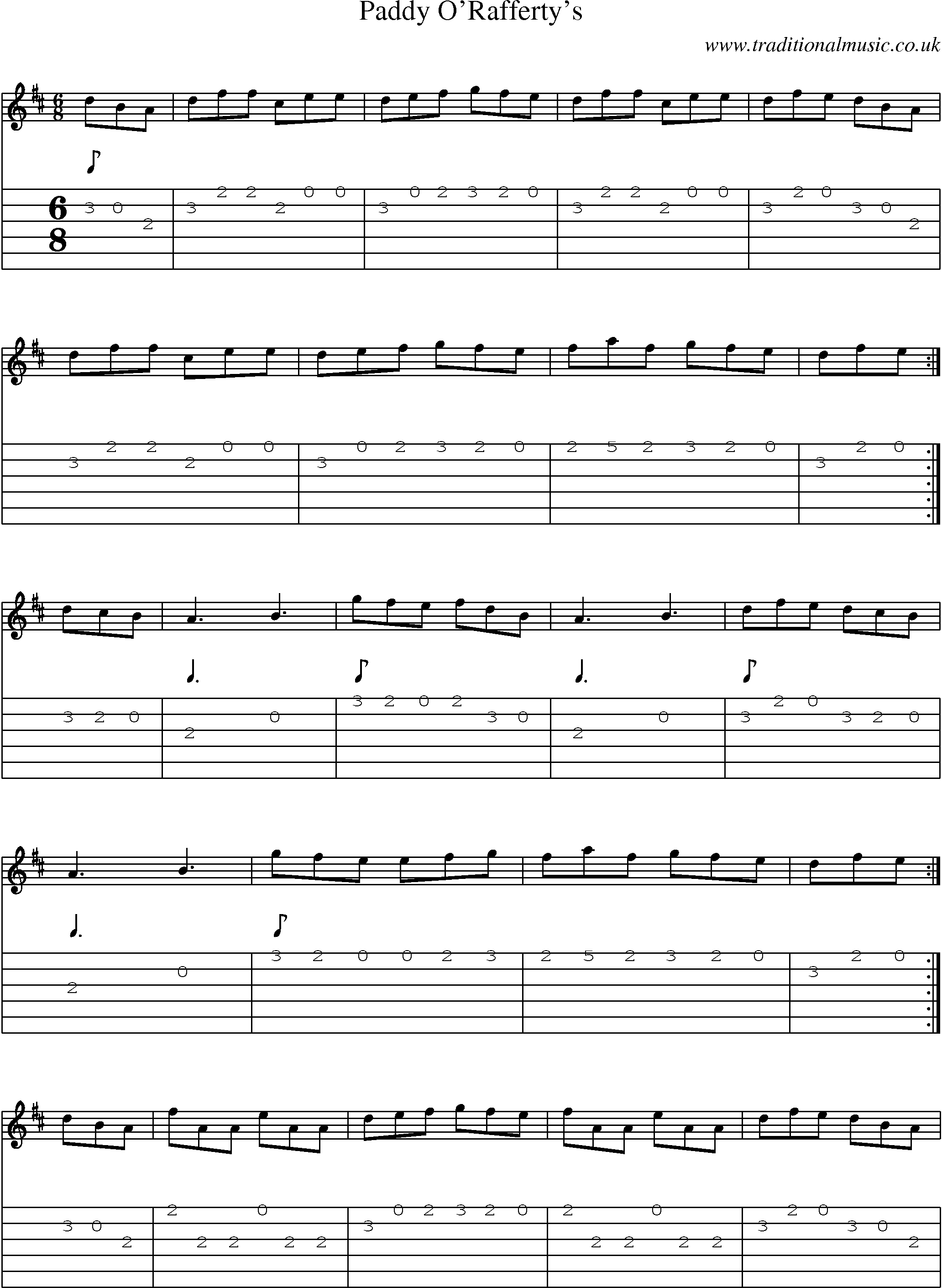 Music Score and Guitar Tabs for Paddy Oraffertys