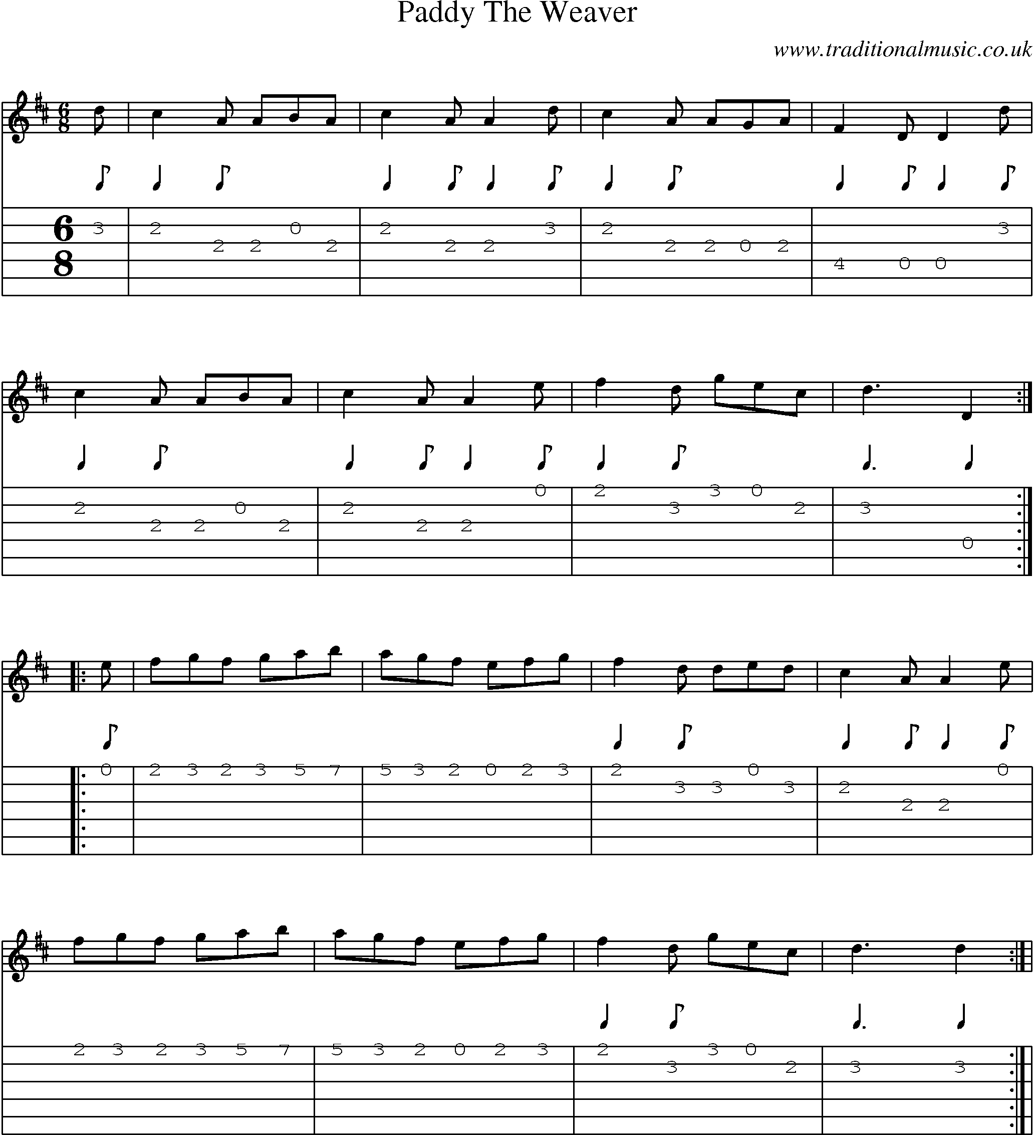 Music Score and Guitar Tabs for Paddy Weaver