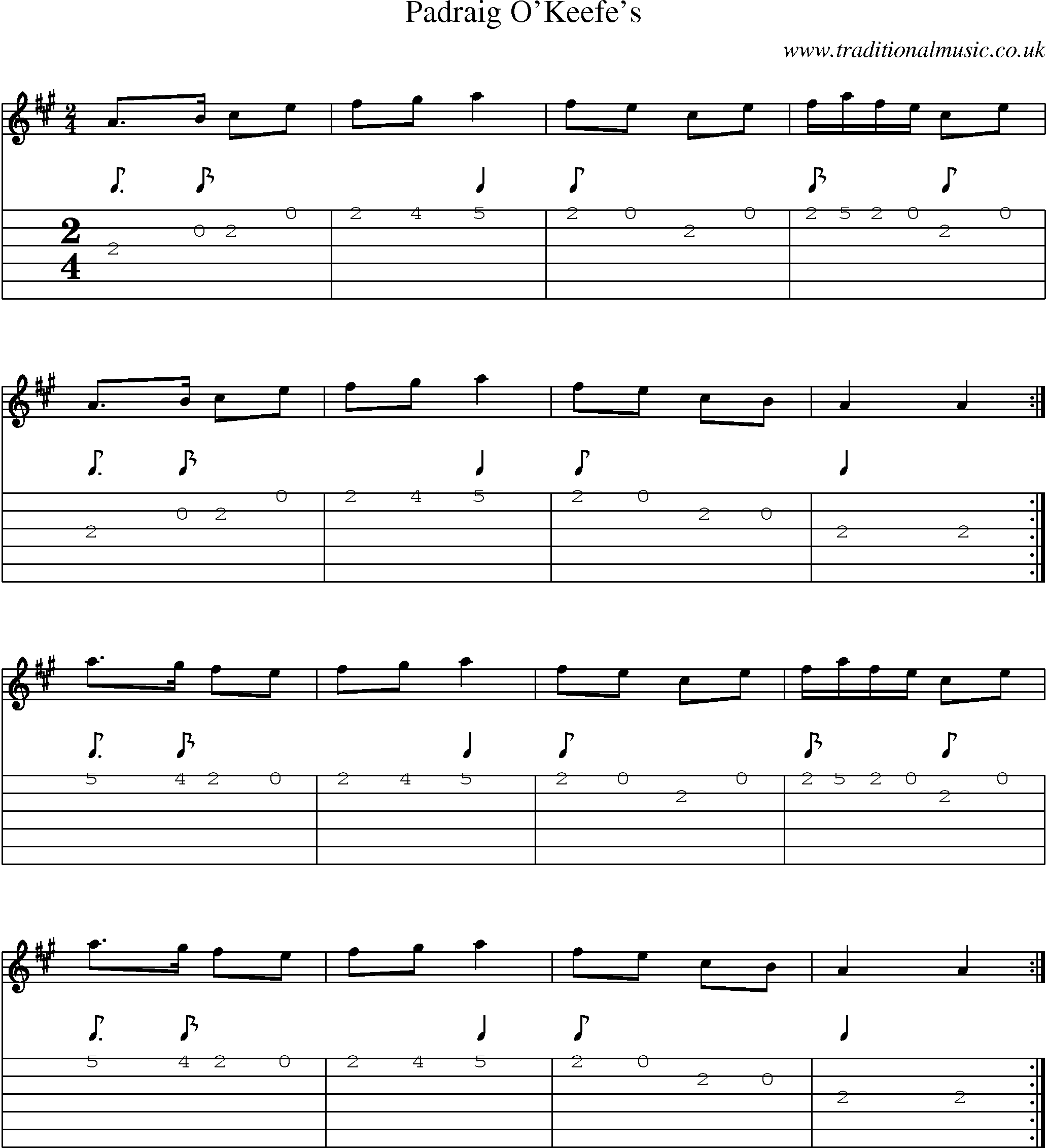 Music Score and Guitar Tabs for Padraig Okeefes