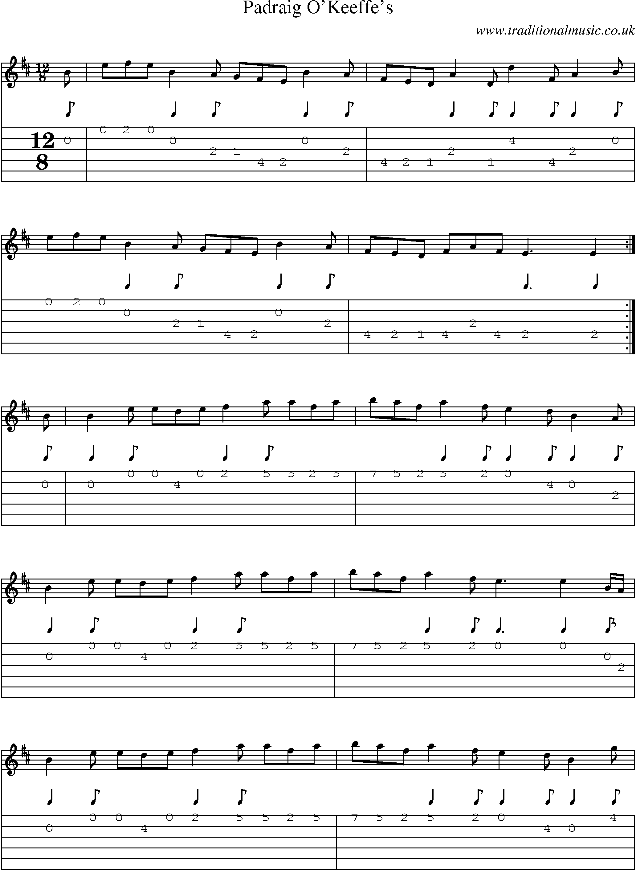 Music Score and Guitar Tabs for Padraig Okeeffes