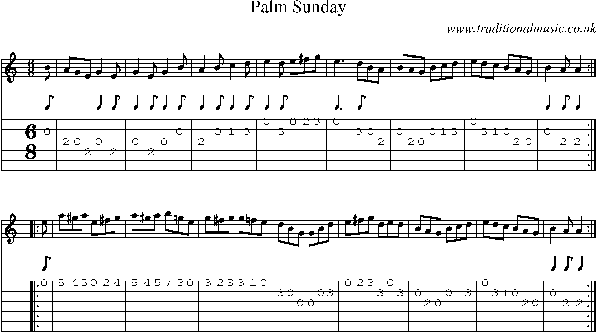 Music Score and Guitar Tabs for Palm Sunday