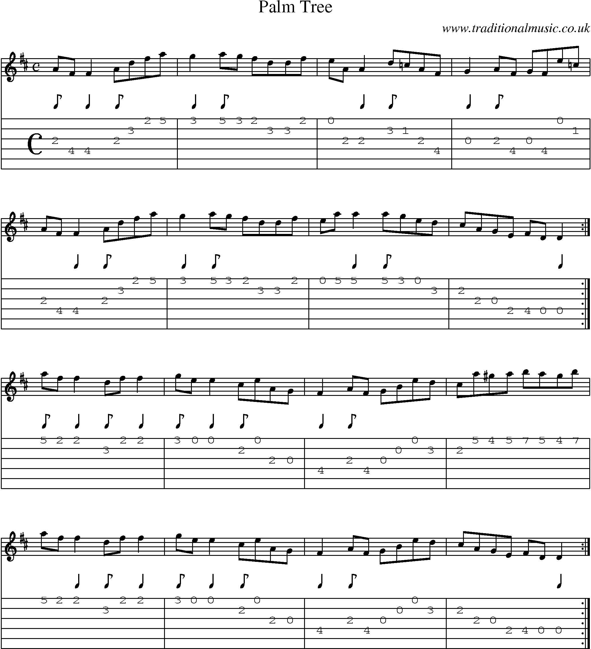 Music Score and Guitar Tabs for Palm Tree