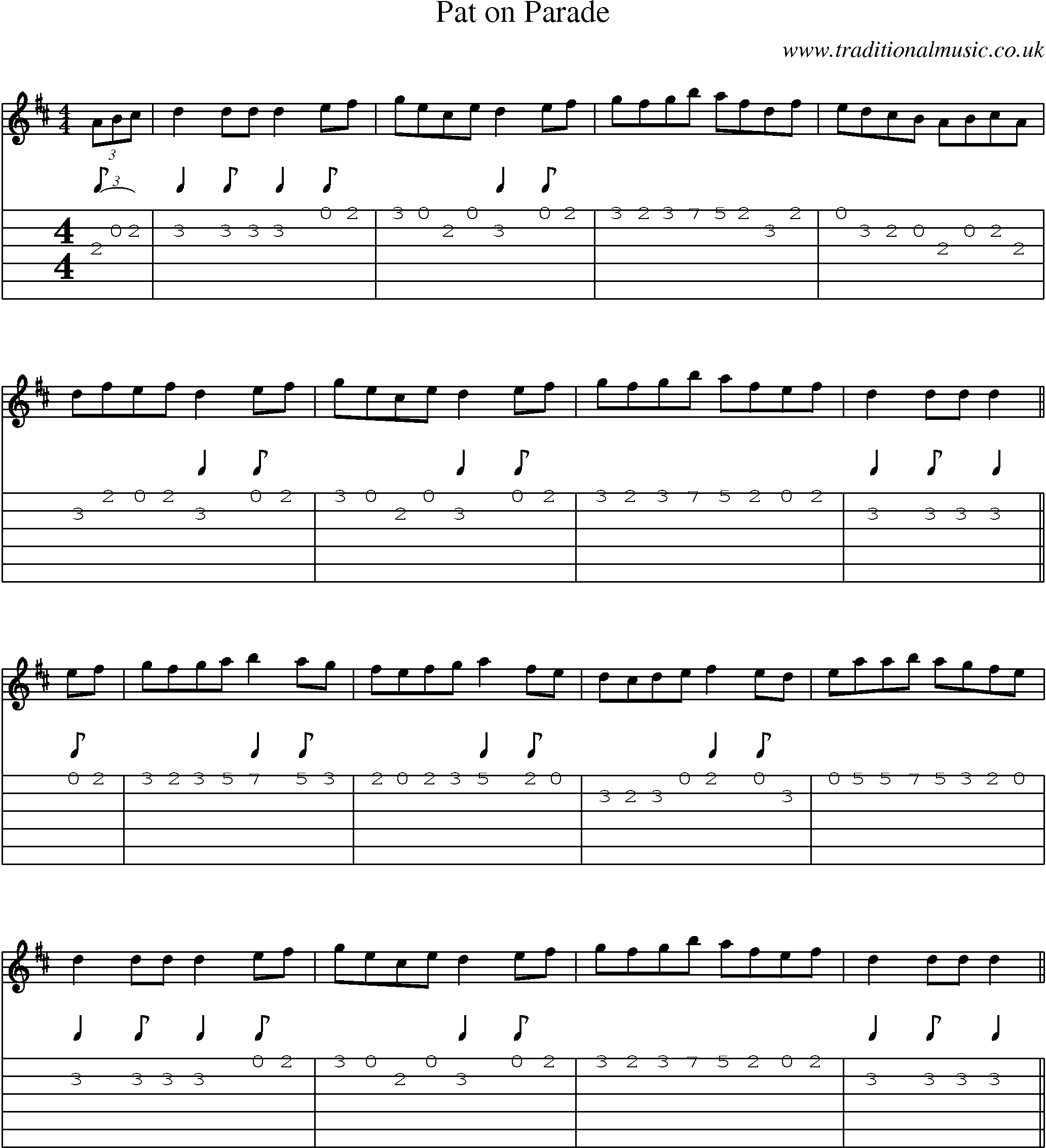 Music Score and Guitar Tabs for Pat On Parade