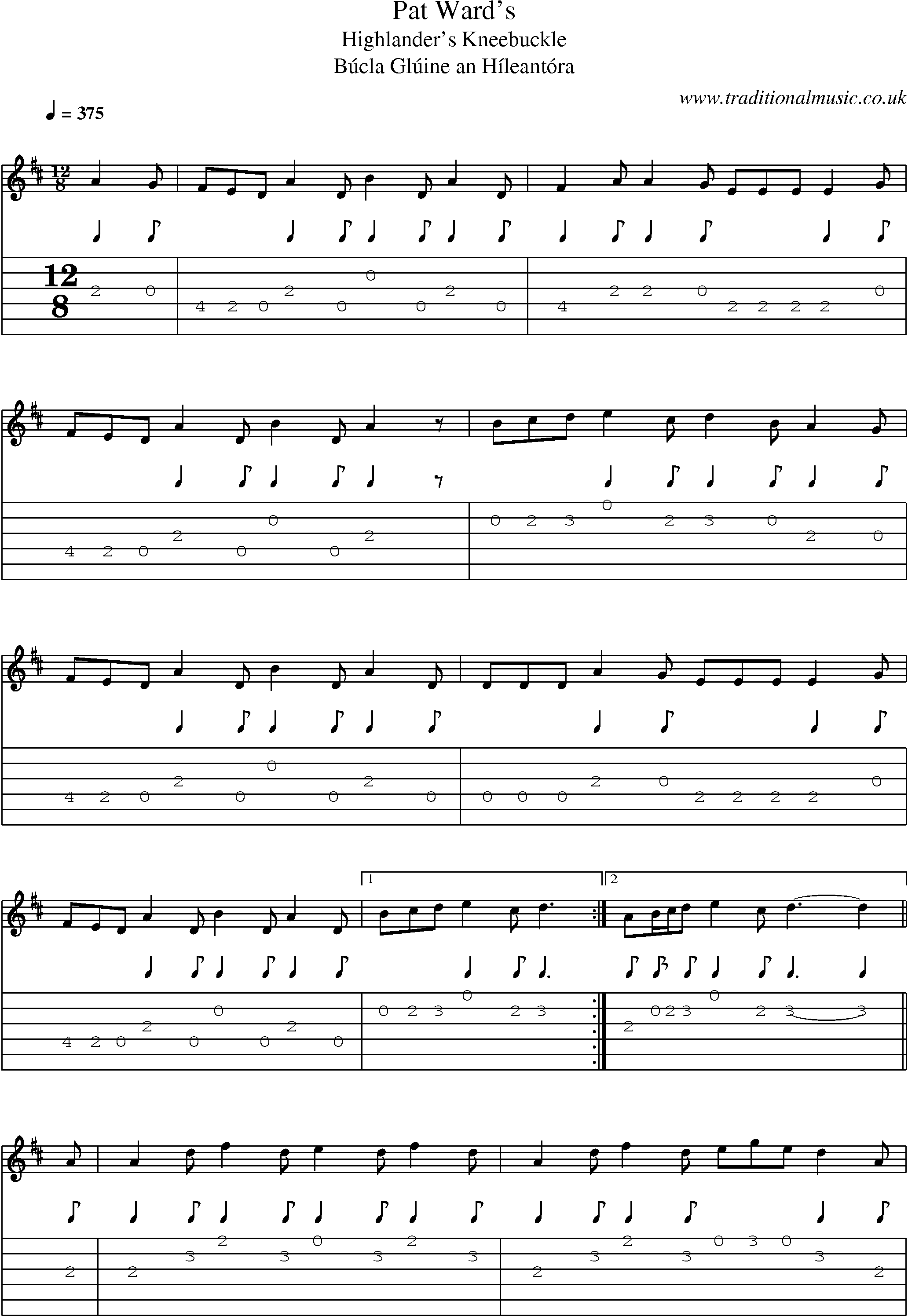 Music Score and Guitar Tabs for Pat Wards